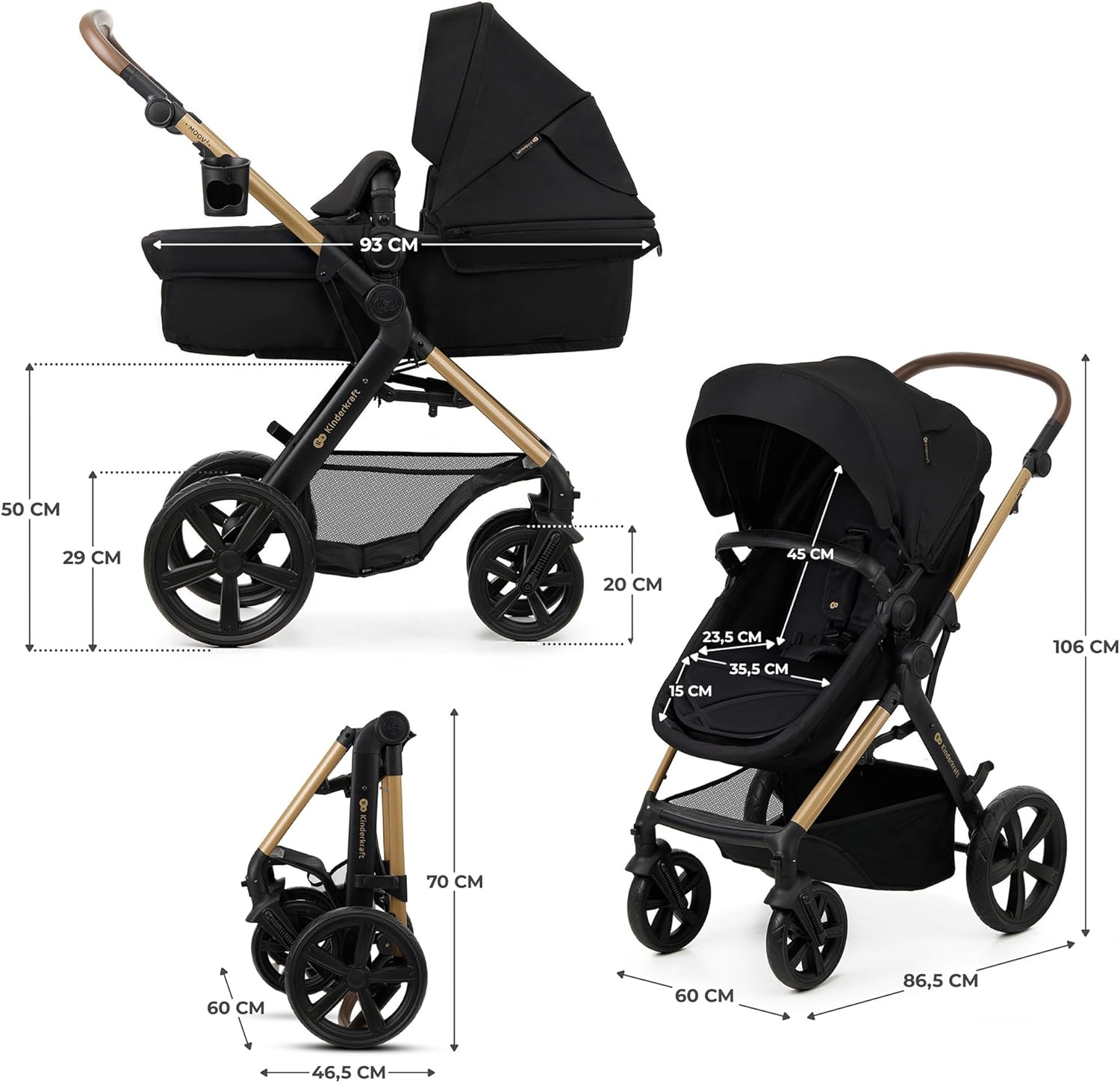 Kinderkraft MOOV2 Silla de Coche 3 en 1, EVA, Mink PRO I-Size, Sistema de Viaje, Cochecito para Bebé, Silla de Paseo, Plegable, para Recién Nacido, Desde el Nacimiento hasta los 3 Años, Gris