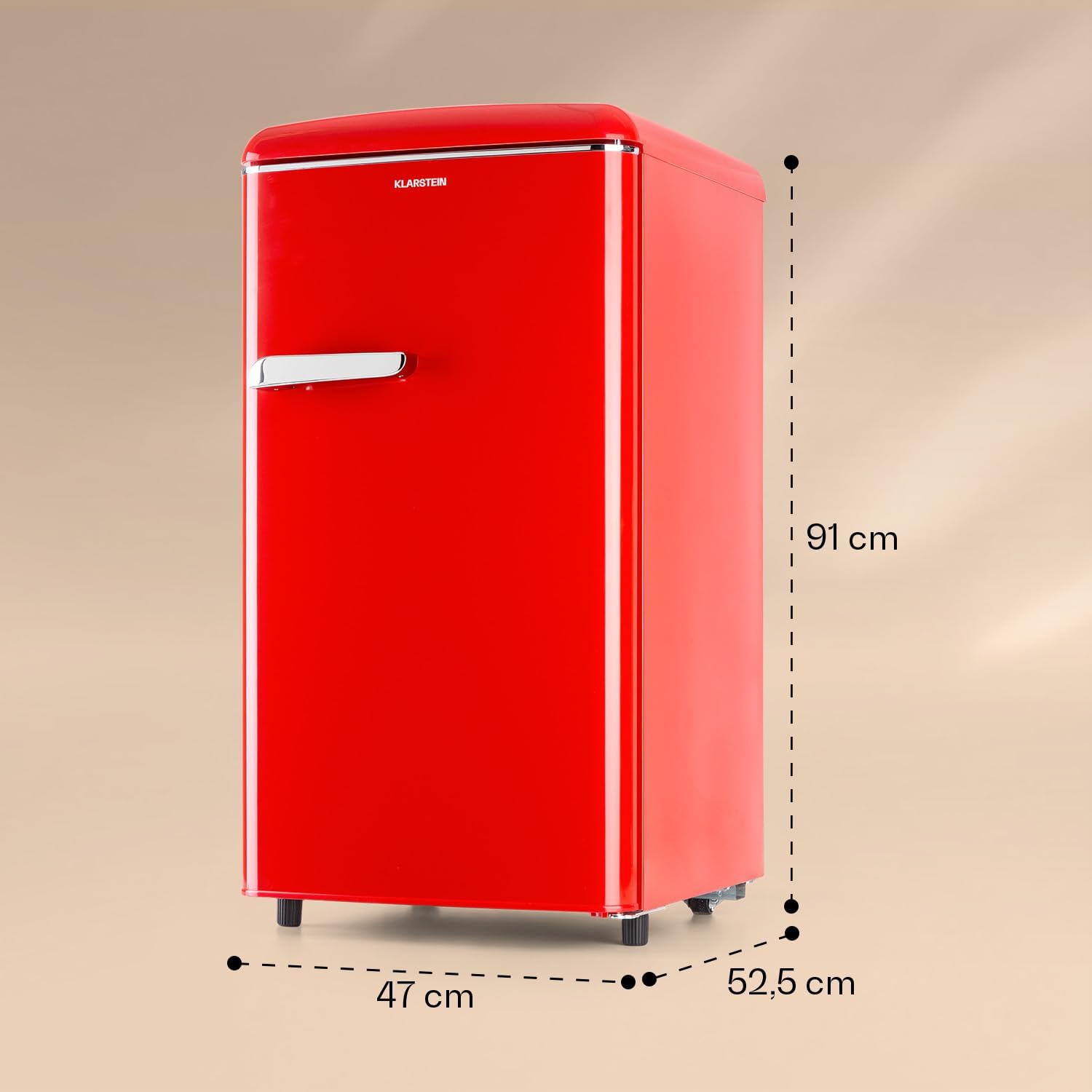 Klarstein Laika - Congelador, Termostato con 5 niveles, Temperaturas de 0 a -18 °C, 3 cajones extraíbles, CEE E, Capacidad de 60 L, Rojo