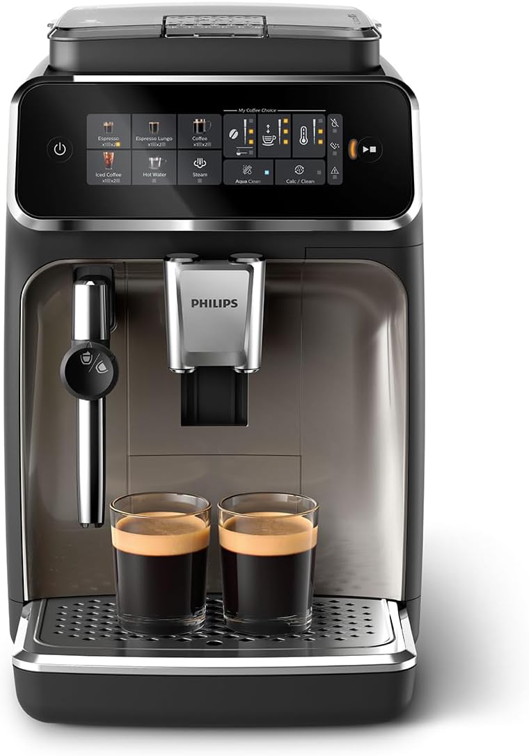 Serie 3300 Cafetera Superautomática, Espumador de leche clásico, 5 tipos de café, SilentBrew, Molinillo Cerámico, pantalla táctil, cromo negro (EP3326/90)