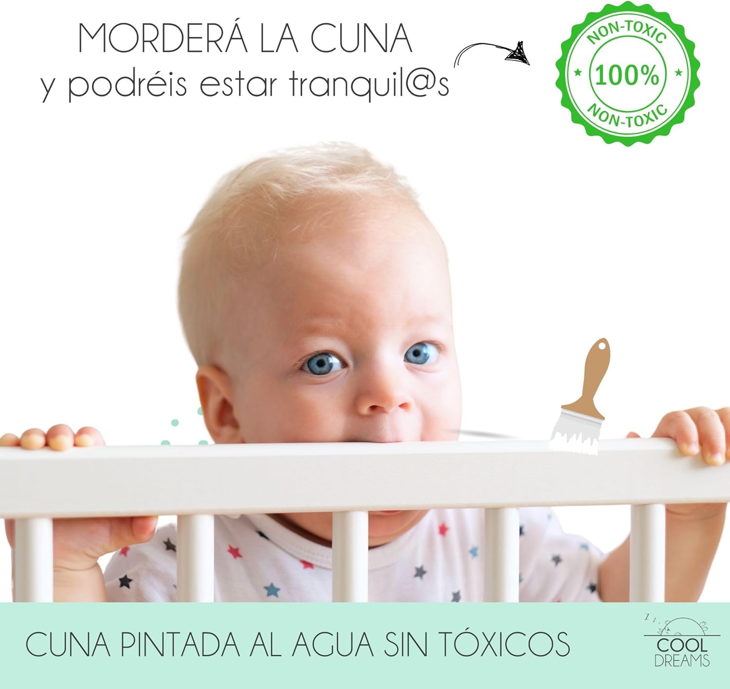 Cuna Colecho de Bebe, Kit para Unir la Cuna con la Cama, Colchón HR Morfeo Certificado Oeko-Tex® y CertiPUR, 4 Ruedas, Sábana Bajera y Encimera de Algodón Natural. Indi CoolDreams CoolDreams