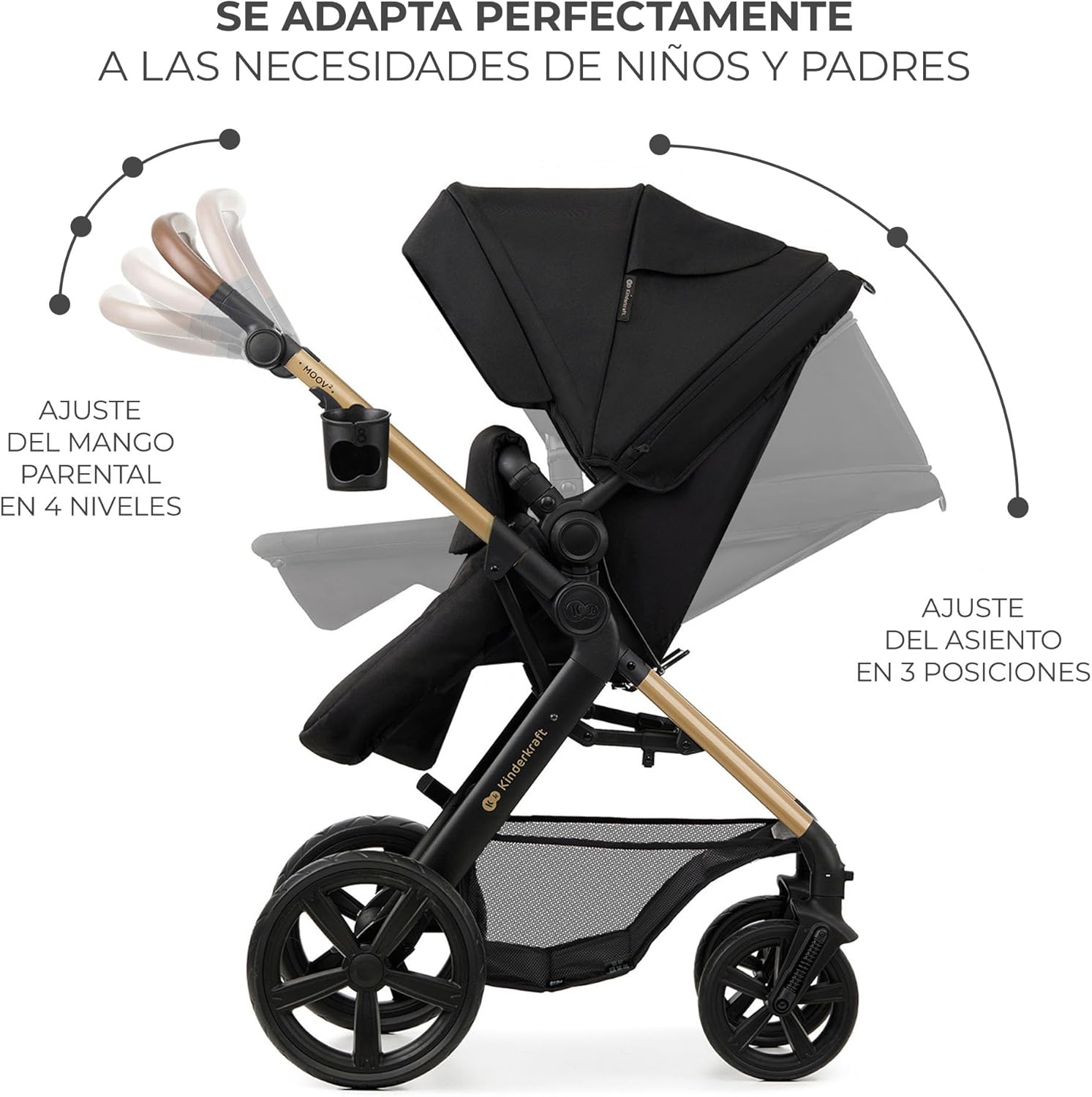 Kinderkraft MOOV2 Silla de Coche 3 en 1, EVA, Mink PRO I-Size, Sistema de Viaje, Cochecito para Bebé, Silla de Paseo, Plegable, para Recién Nacido, Desde el Nacimiento hasta los 3 Años, Gris