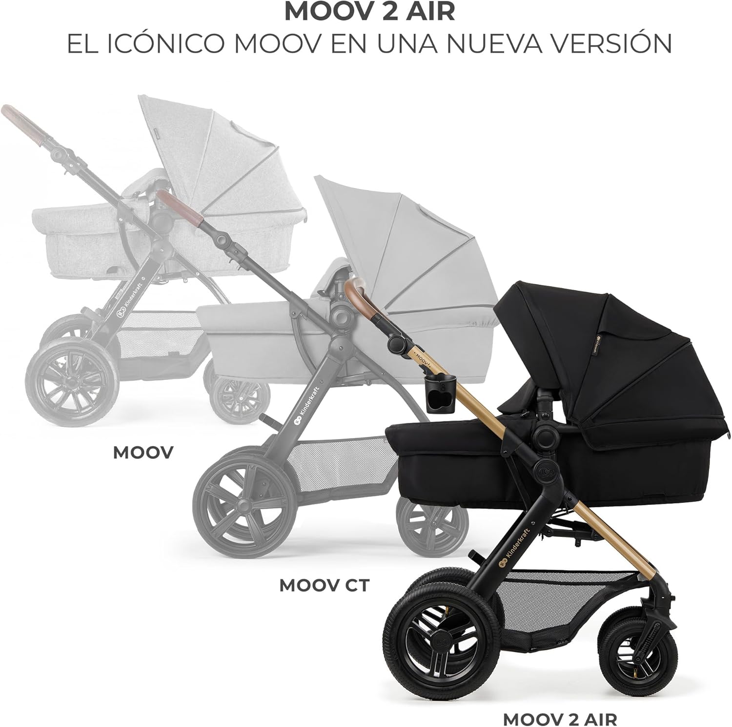 Kinderkraft MOOV2 Silla de Coche 3 en 1, EVA, Mink PRO I-Size, Sistema de Viaje, Cochecito para Bebé, Silla de Paseo, Plegable, para Recién Nacido, Desde el Nacimiento hasta los 3 Años, Gris