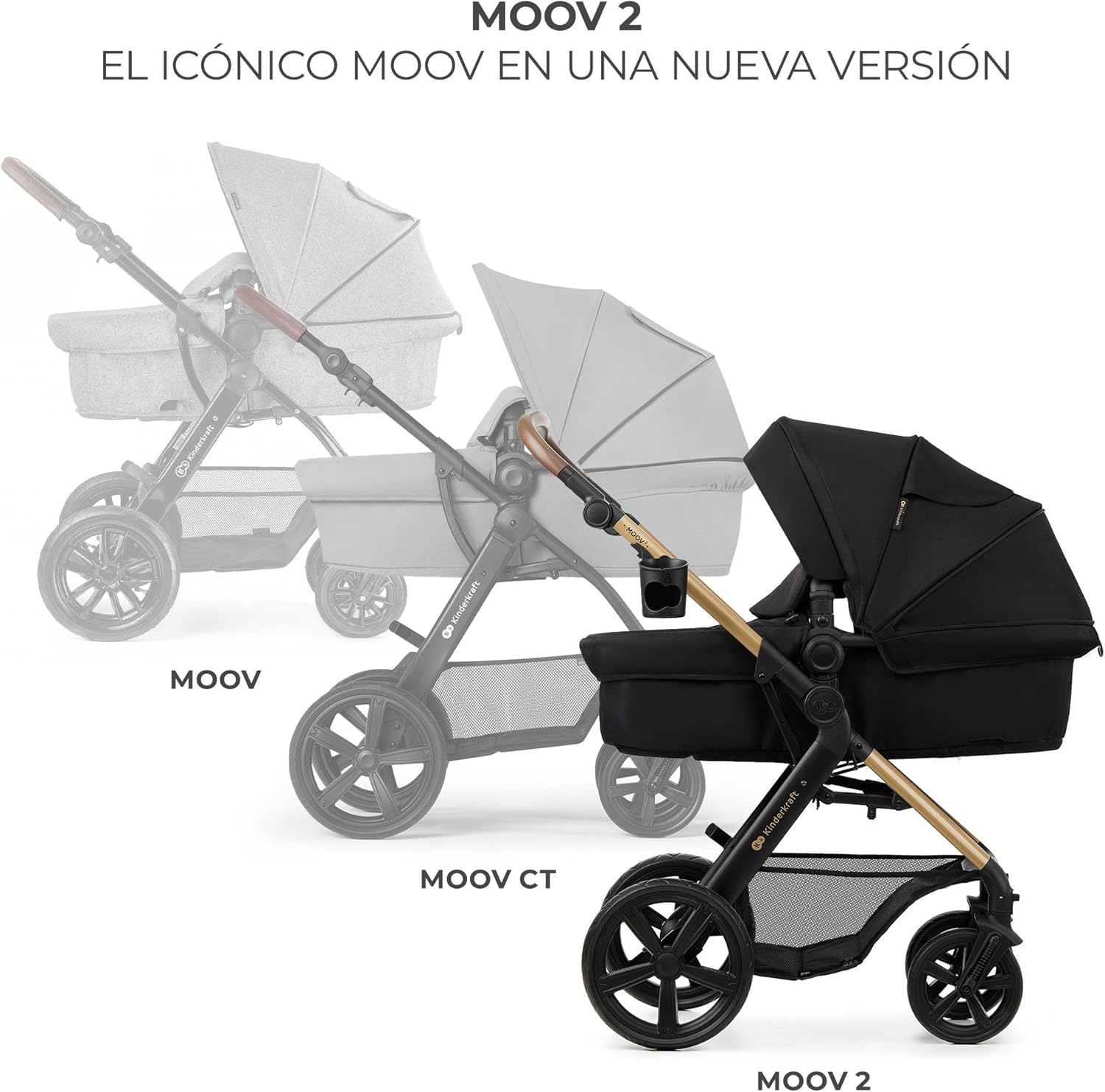 Kinderkraft MOOV2 Silla de Coche 3 en 1, EVA, Mink PRO I-Size, Sistema de Viaje, Cochecito para Bebé, Silla de Paseo, Plegable, para Recién Nacido, Desde el Nacimiento hasta los 3 Años, Gris