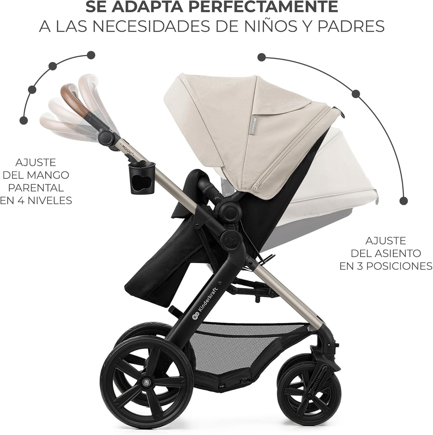 Kinderkraft MOOV2 Silla de Coche 3 en 1, EVA, Mink PRO I-Size, Sistema de Viaje, Cochecito para Bebé, Silla de Paseo, Plegable, para Recién Nacido, Desde el Nacimiento hasta los 3 Años, Gris