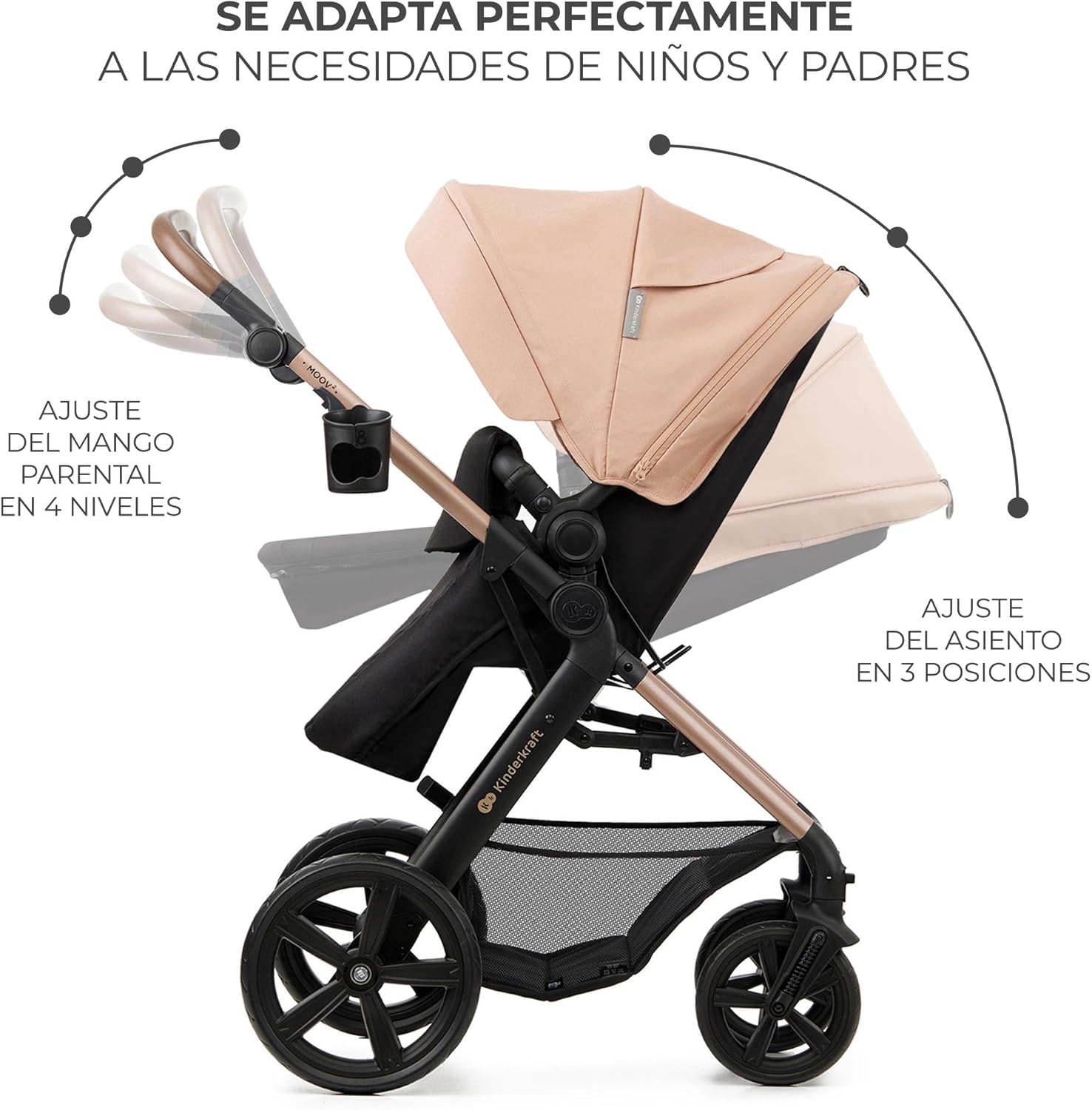 Kinderkraft MOOV2 Silla de Coche 3 en 1, EVA, Mink PRO I-Size, Sistema de Viaje, Cochecito para Bebé, Silla de Paseo, Plegable, para Recién Nacido, Desde el Nacimiento hasta los 3 Años, Gris