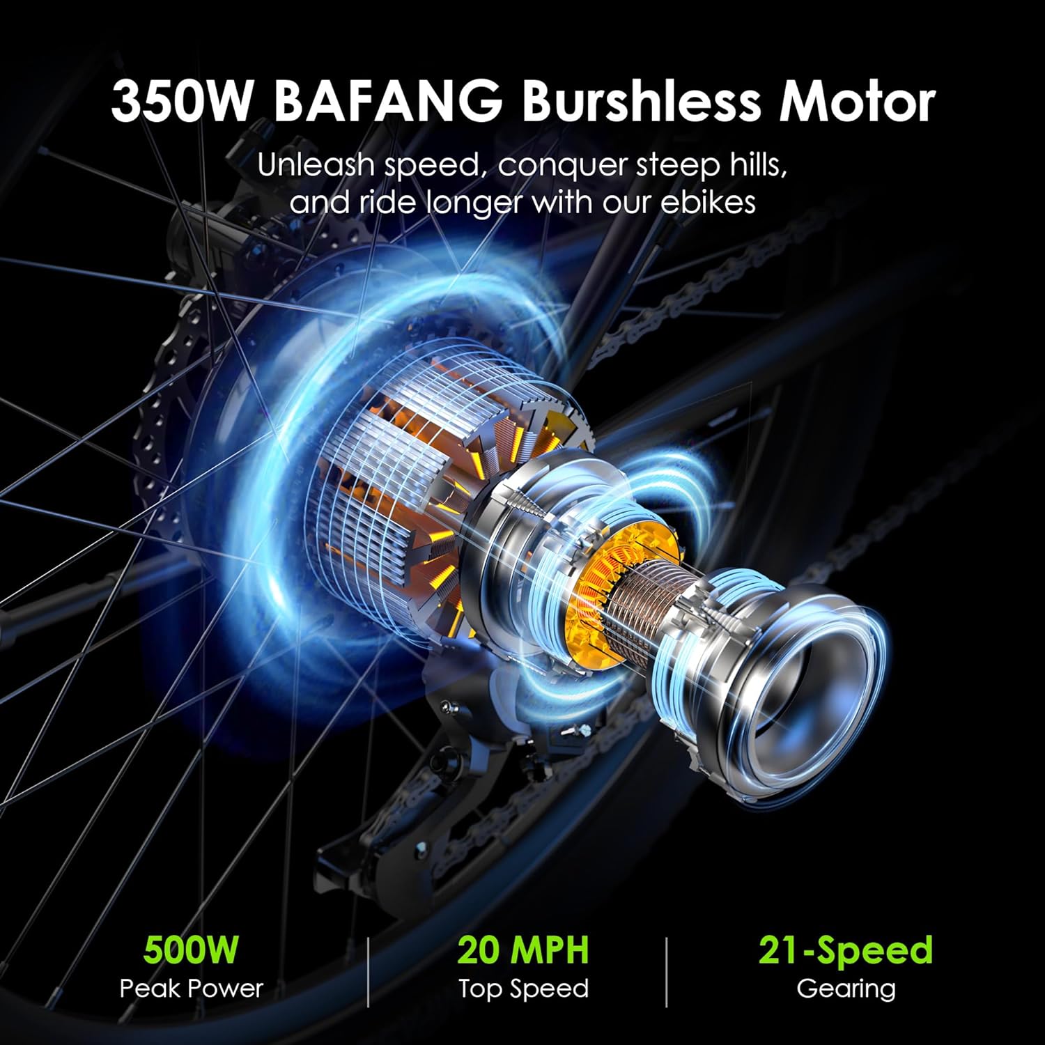 2025 Bicicleta eléctrica todoterreno para adultos Oraimo Monster 100 – Motor BAFANG 350W (pico 500W)