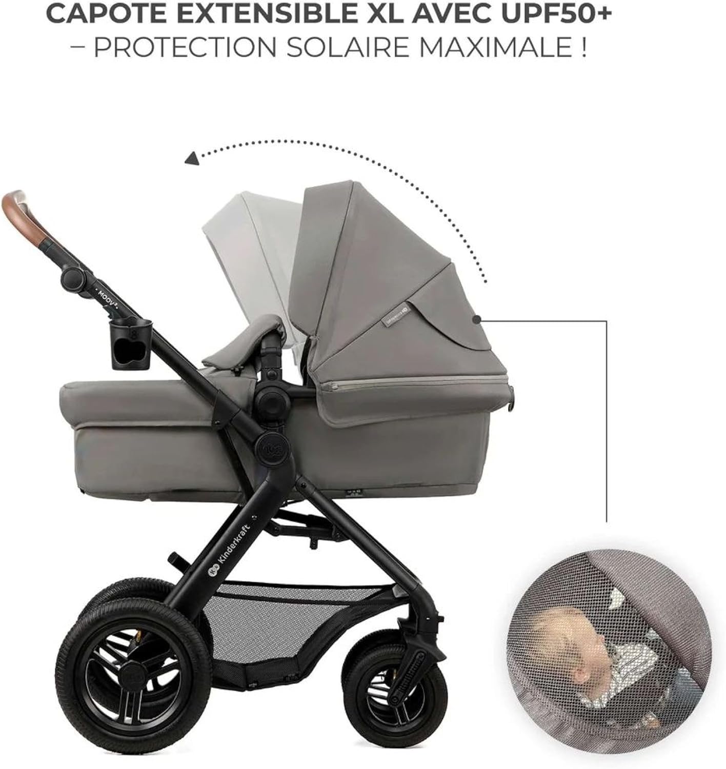 Kinderkraft MOOV2 Silla de Coche 3 en 1, EVA, Mink PRO I-Size, Sistema de Viaje, Cochecito para Bebé, Silla de Paseo, Plegable, para Recién Nacido, Desde el Nacimiento hasta los 3 Años, Gris