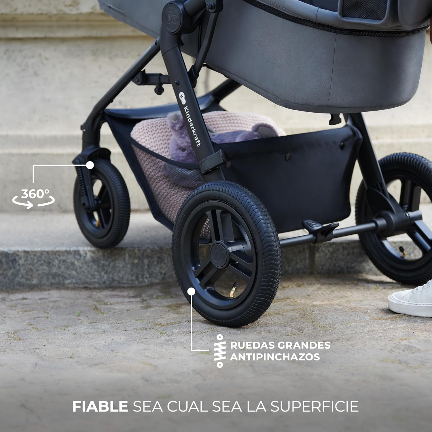 Kinderkraft MOOV2 Silla de Coche 3 en 1, EVA, Mink PRO I-Size, Sistema de Viaje, Cochecito para Bebé, Silla de Paseo, Plegable, para Recién Nacido, Desde el Nacimiento hasta los 3 Años, Gris