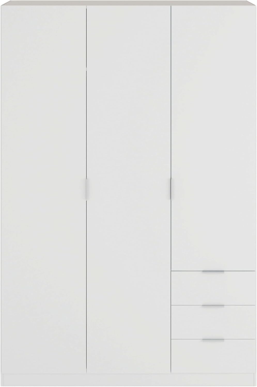 Habitdesign Three Door and Three Drawer Wardrobe Closet, Artic White Finish, Measurements: 121 cm (W) x 180 cm (H) x 52 cm (D)