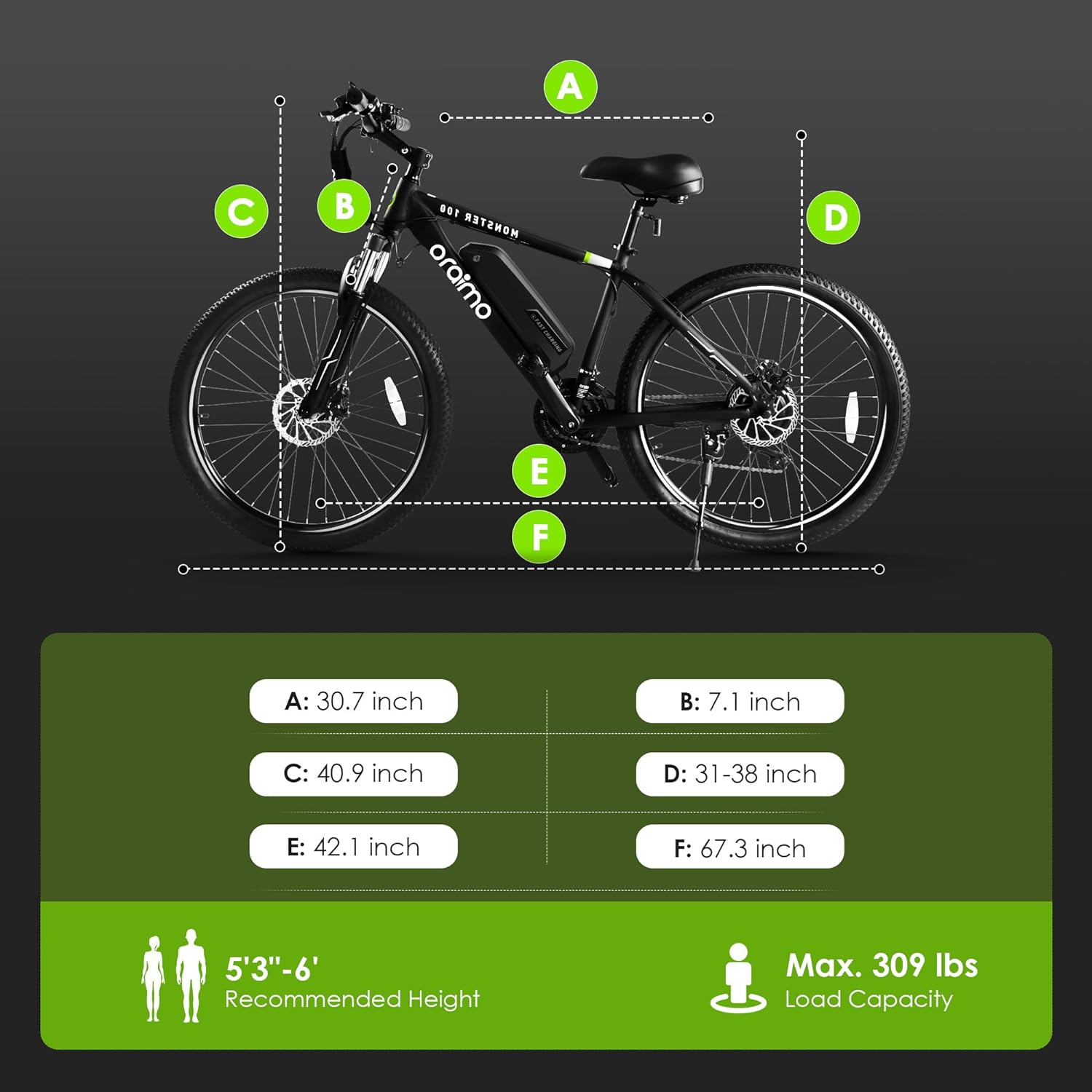 2025 Bicicleta eléctrica todoterreno para adultos Oraimo Monster 100 – Motor BAFANG 350W (pico 500W)