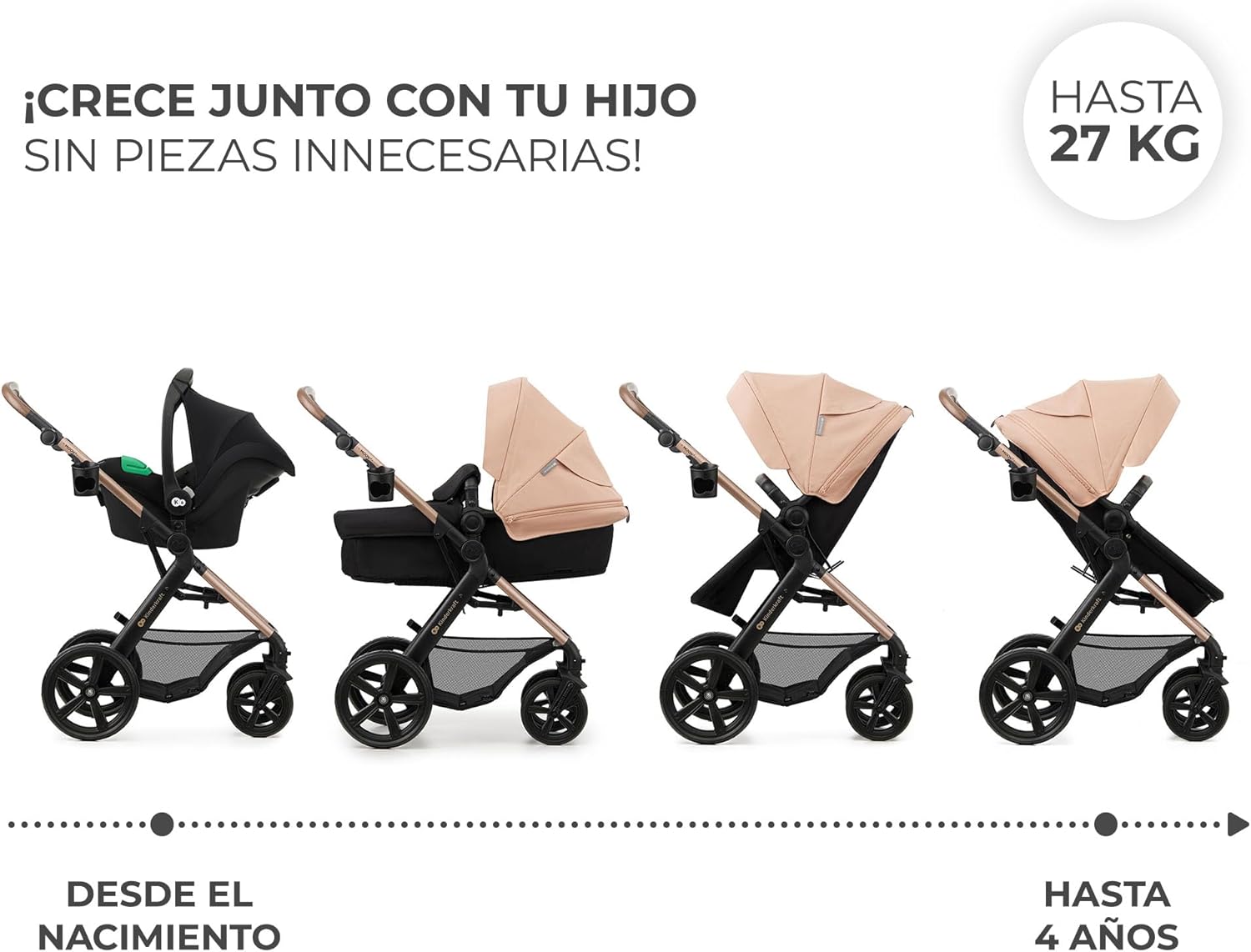 Kinderkraft MOOV2 Silla de Coche 3 en 1, EVA, Mink PRO I-Size, Sistema de Viaje, Cochecito para Bebé, Silla de Paseo, Plegable, para Recién Nacido, Desde el Nacimiento hasta los 3 Años, Gris