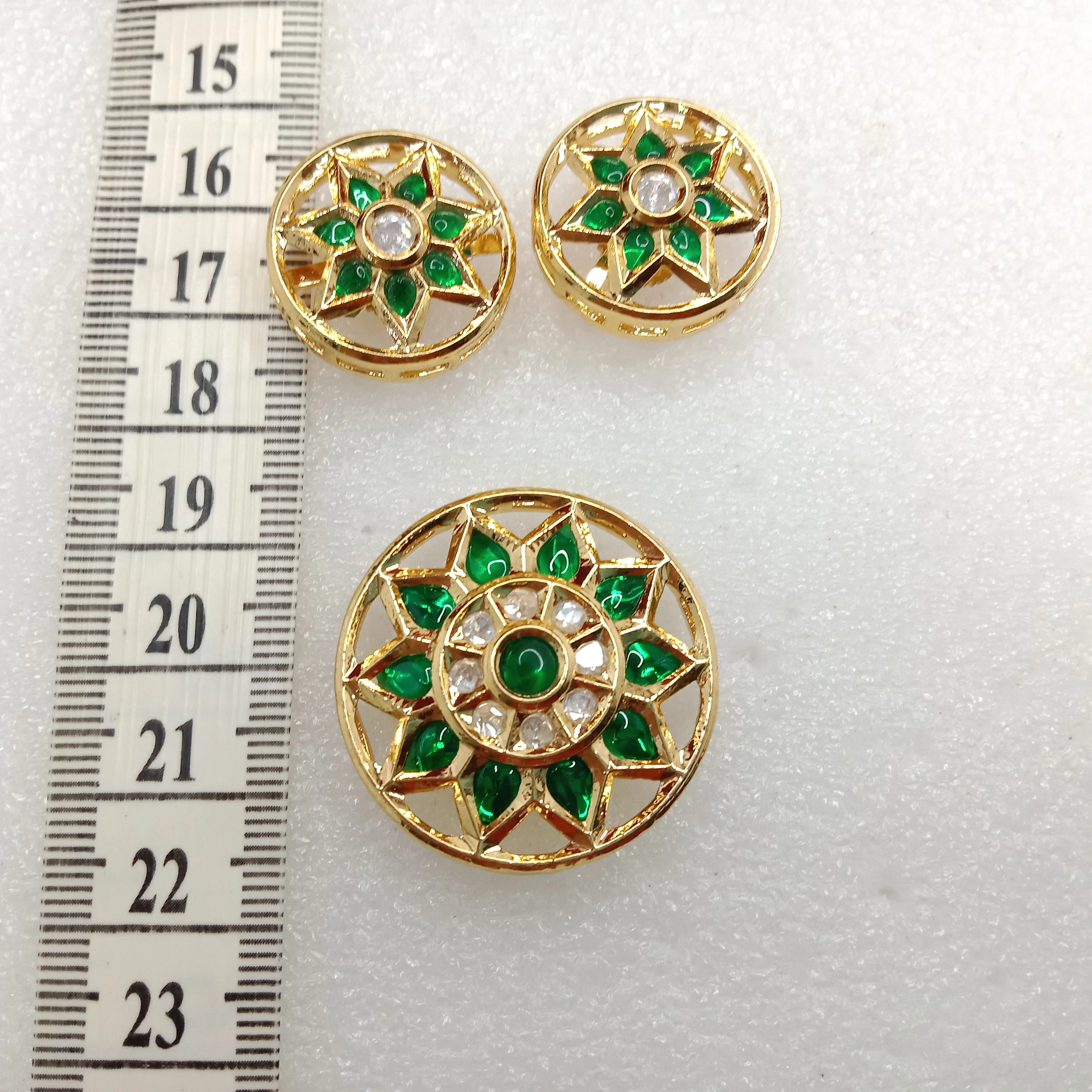 Dark green (1set) high quality kundan pendant set round shape 33mm(4cm)