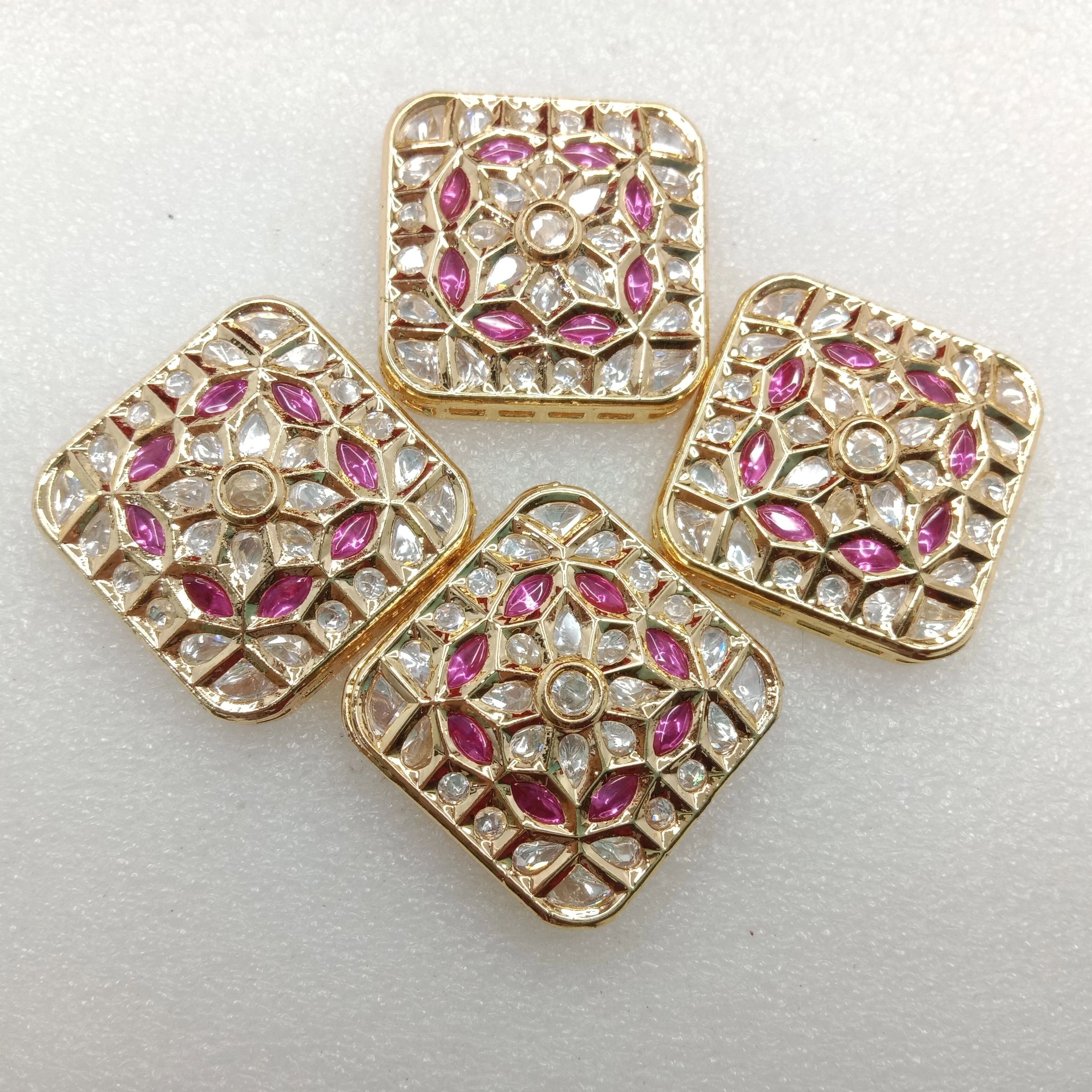 Dark pink (2pcs) high quality kundan connectors square shape 31mm(3cm)