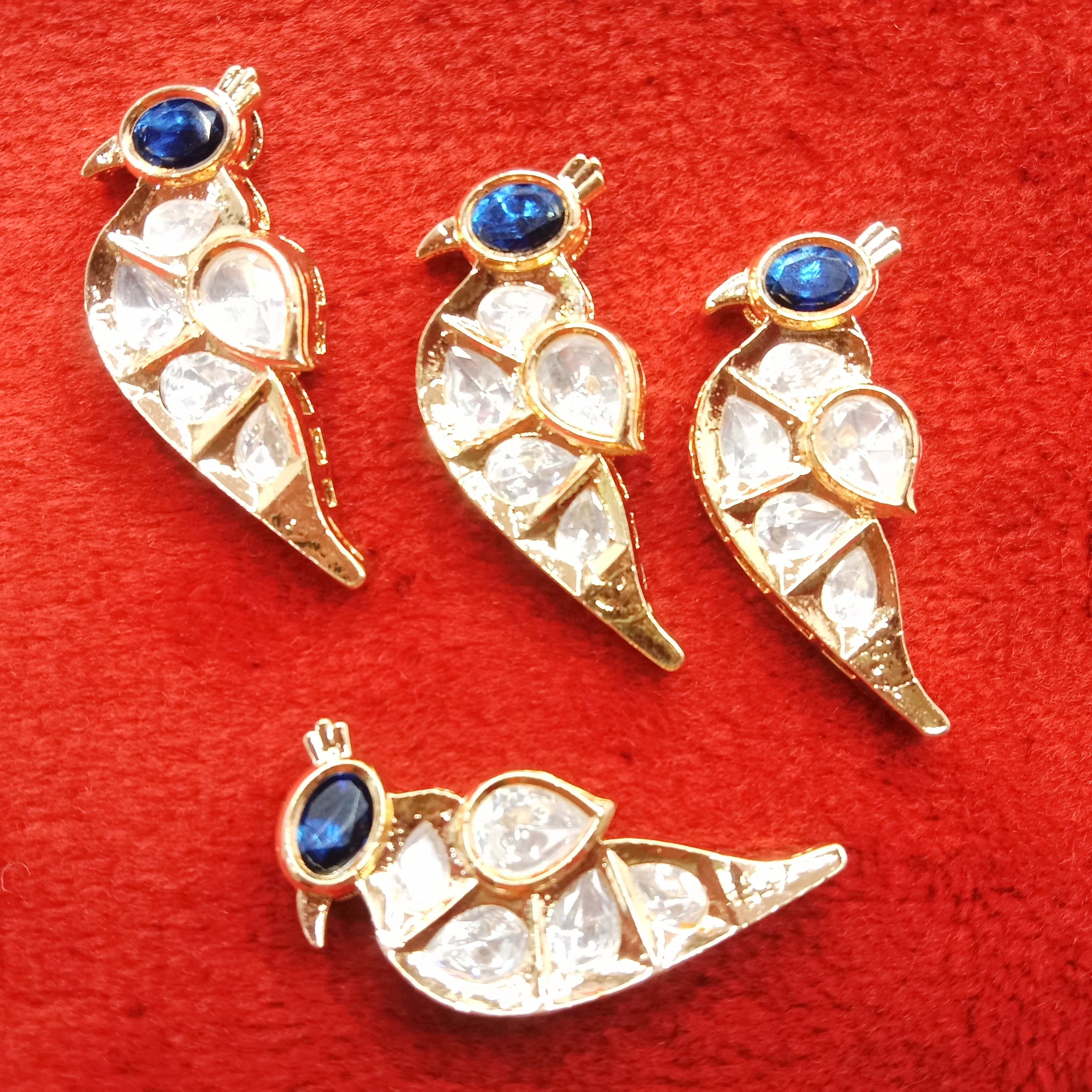 Dark blue (4pcs) high quality  parrot shape kundan connectors (39mm) (4cm)