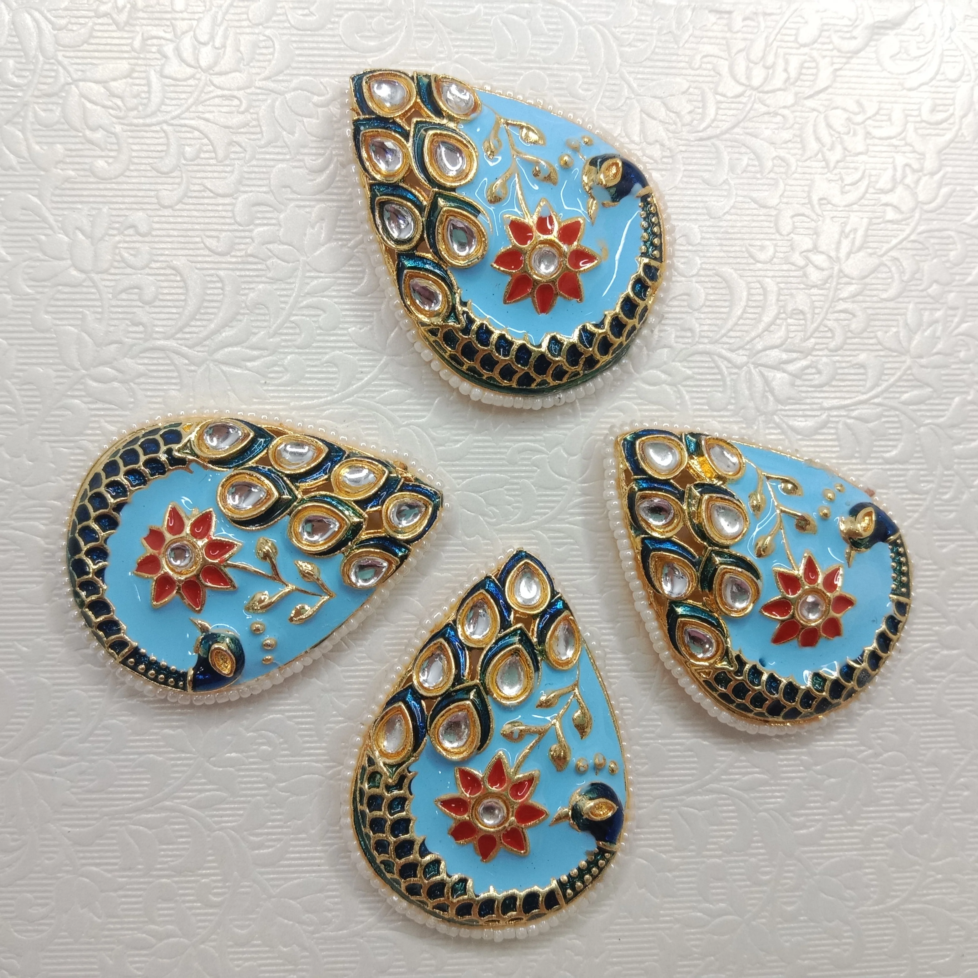 Meenakari peacock design kundan stone  pendant 4pcs