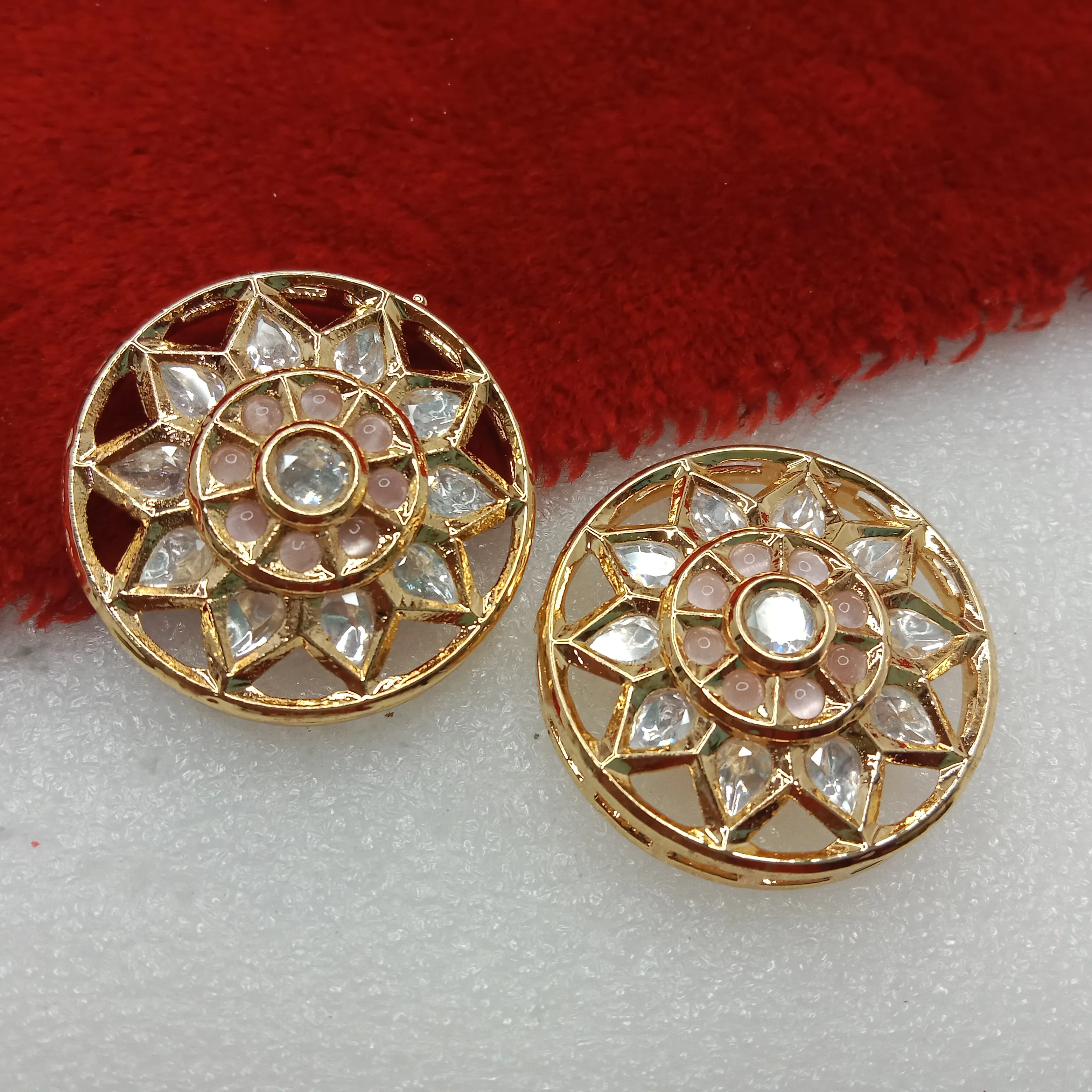 Light pink (2pcs) high quality round shape kundan connectors 33mm(3cm)