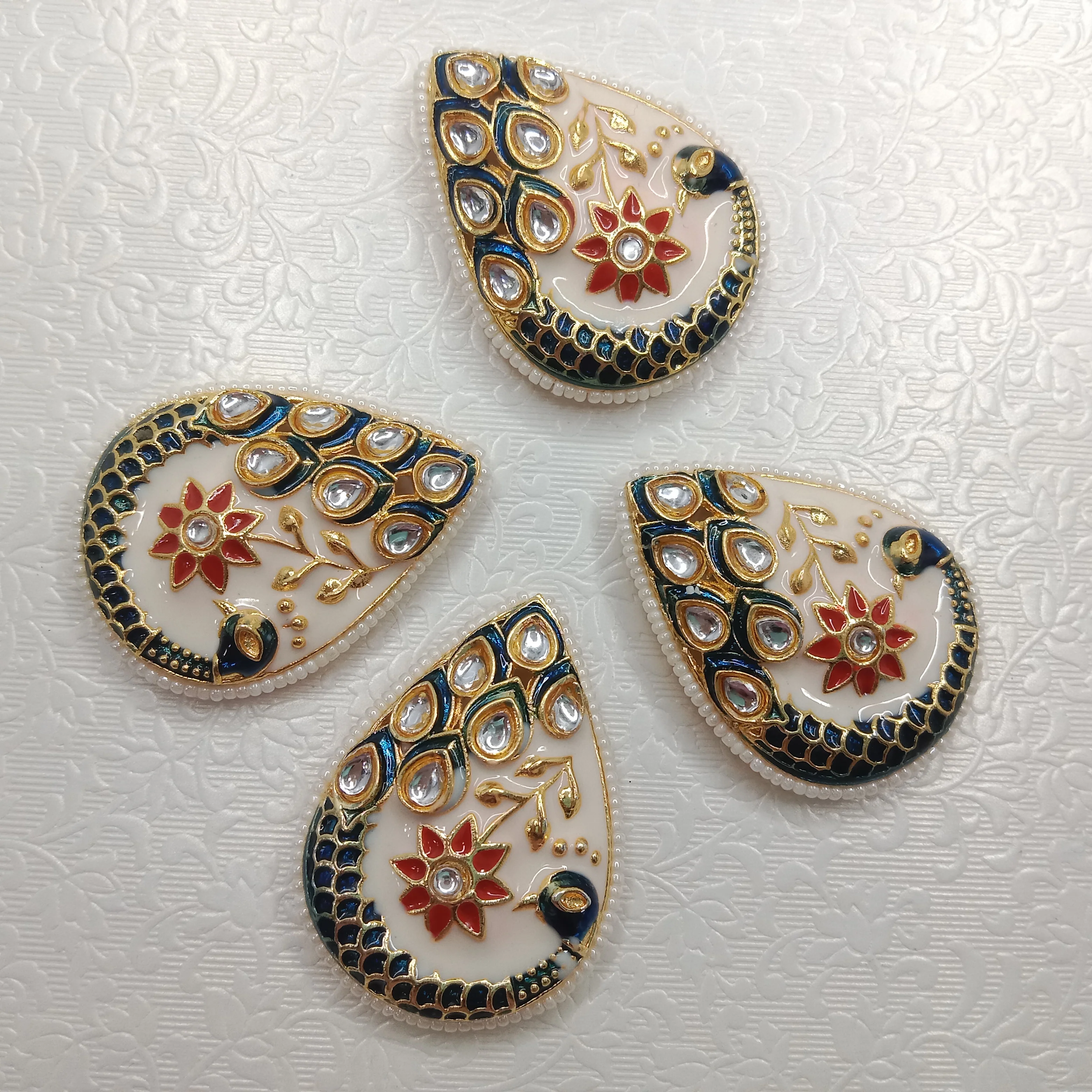 Meenakari peacock design kundan stone  pendant 4pcs