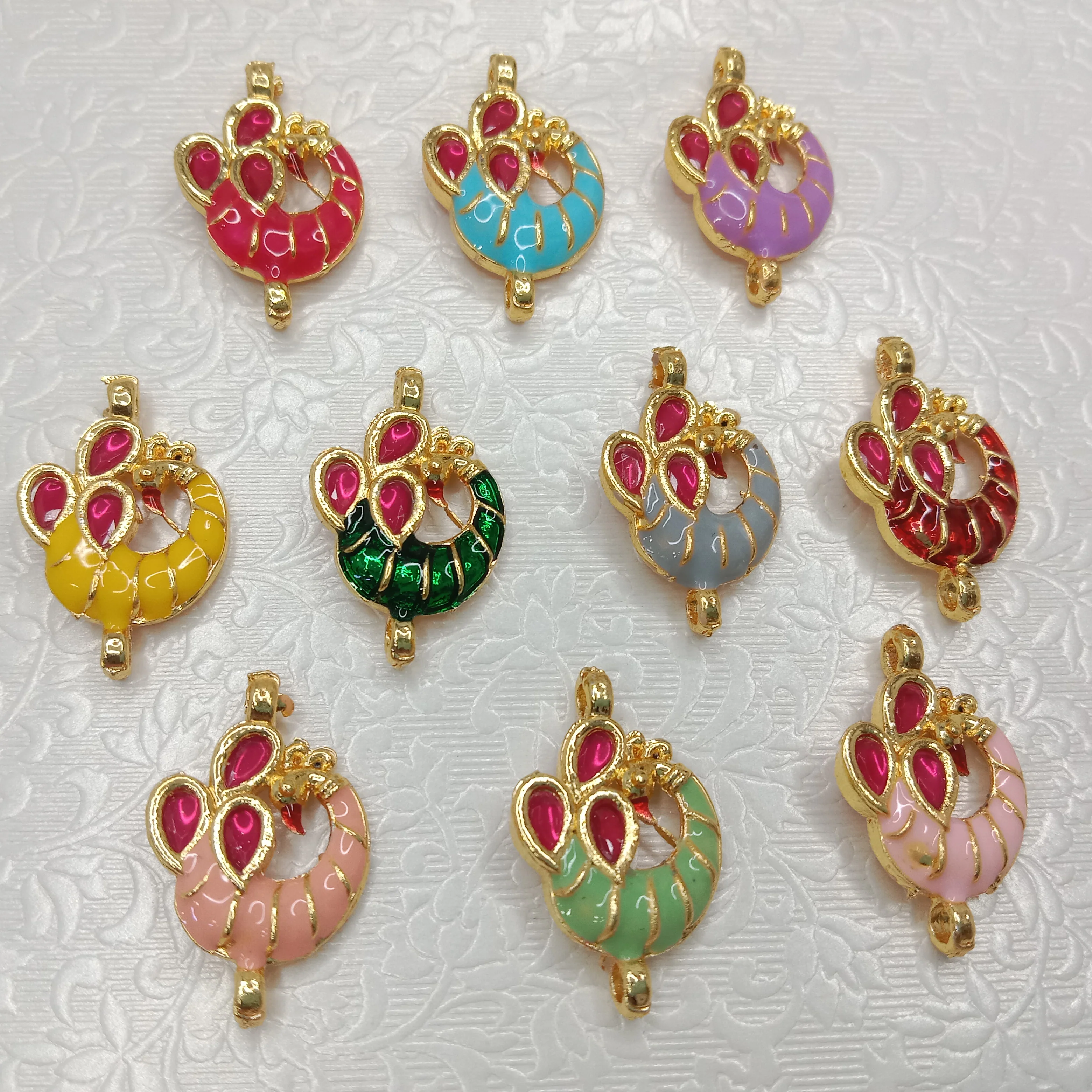 Meenakari peacock design kundan connectors 20pcs