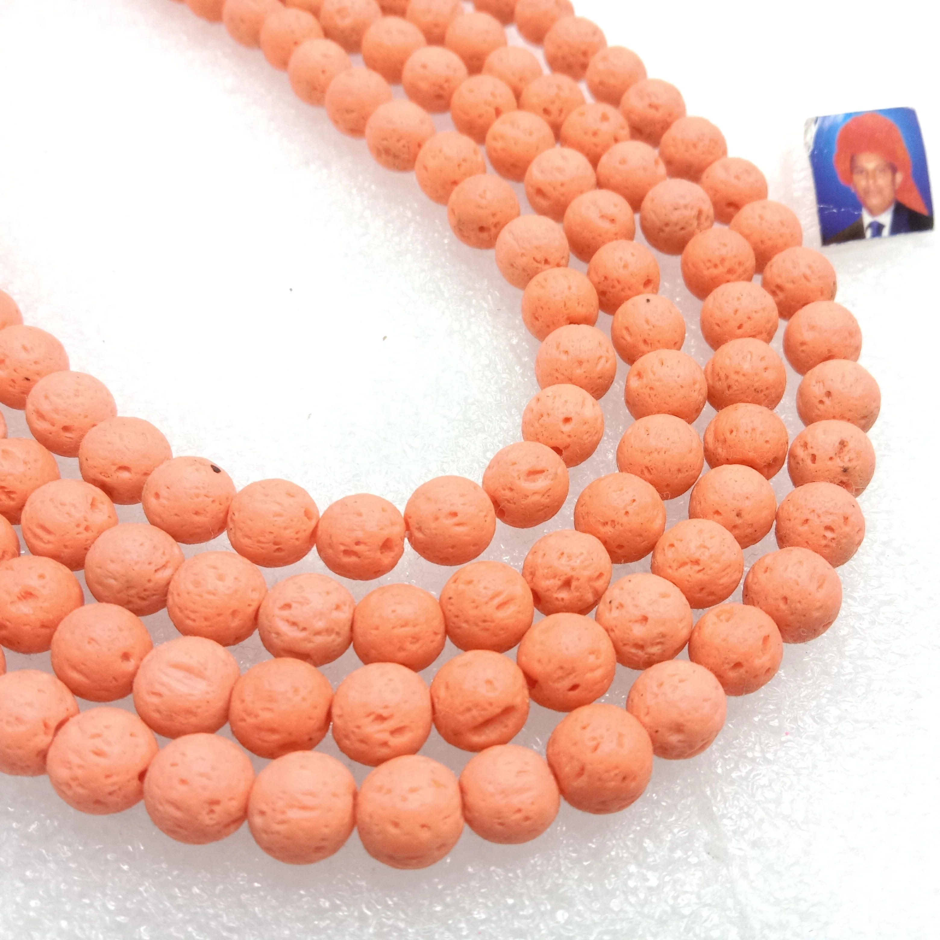 Light orange  round shape lava beads 8 mm 1 string