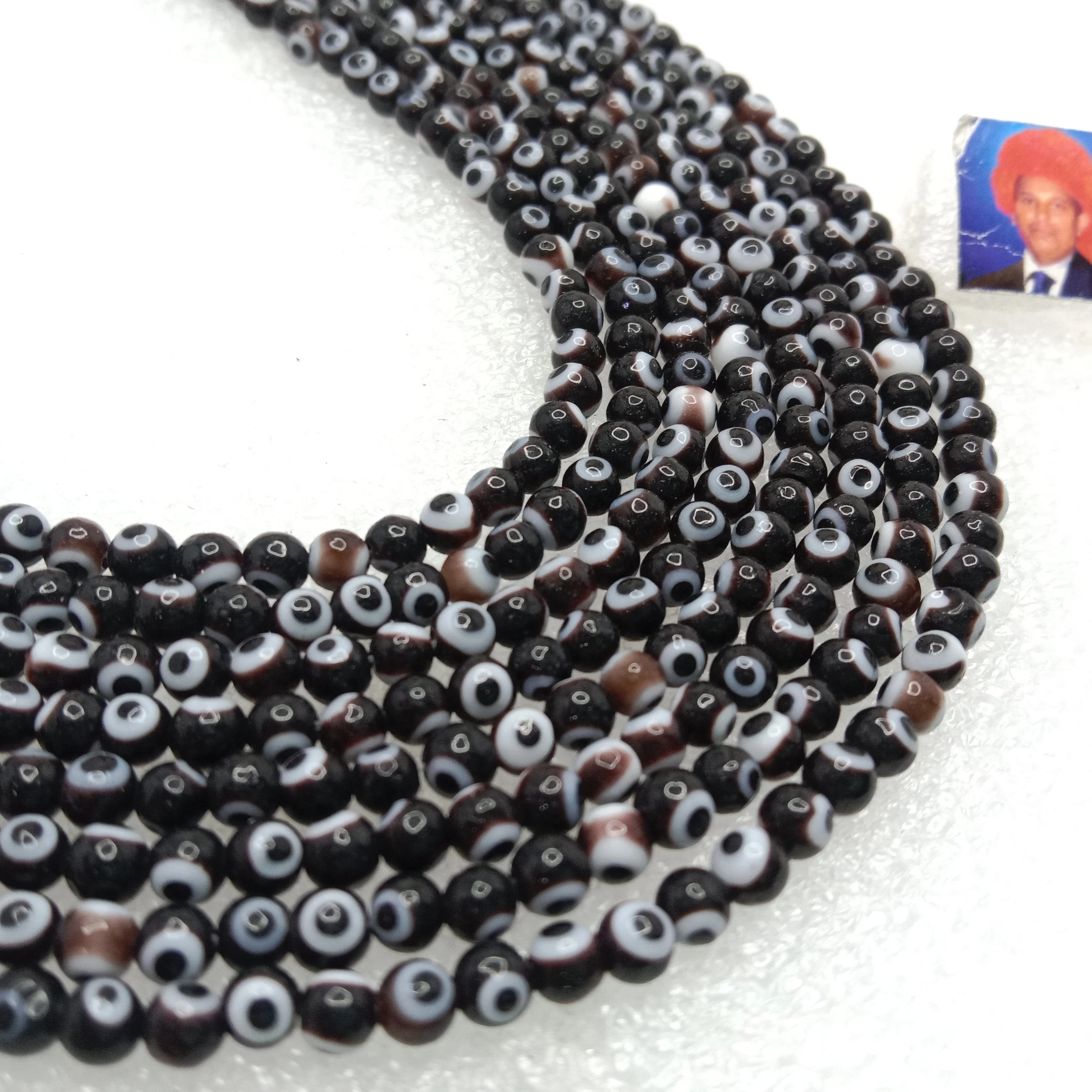 black Evil eye round shape beads 4mm 1 string