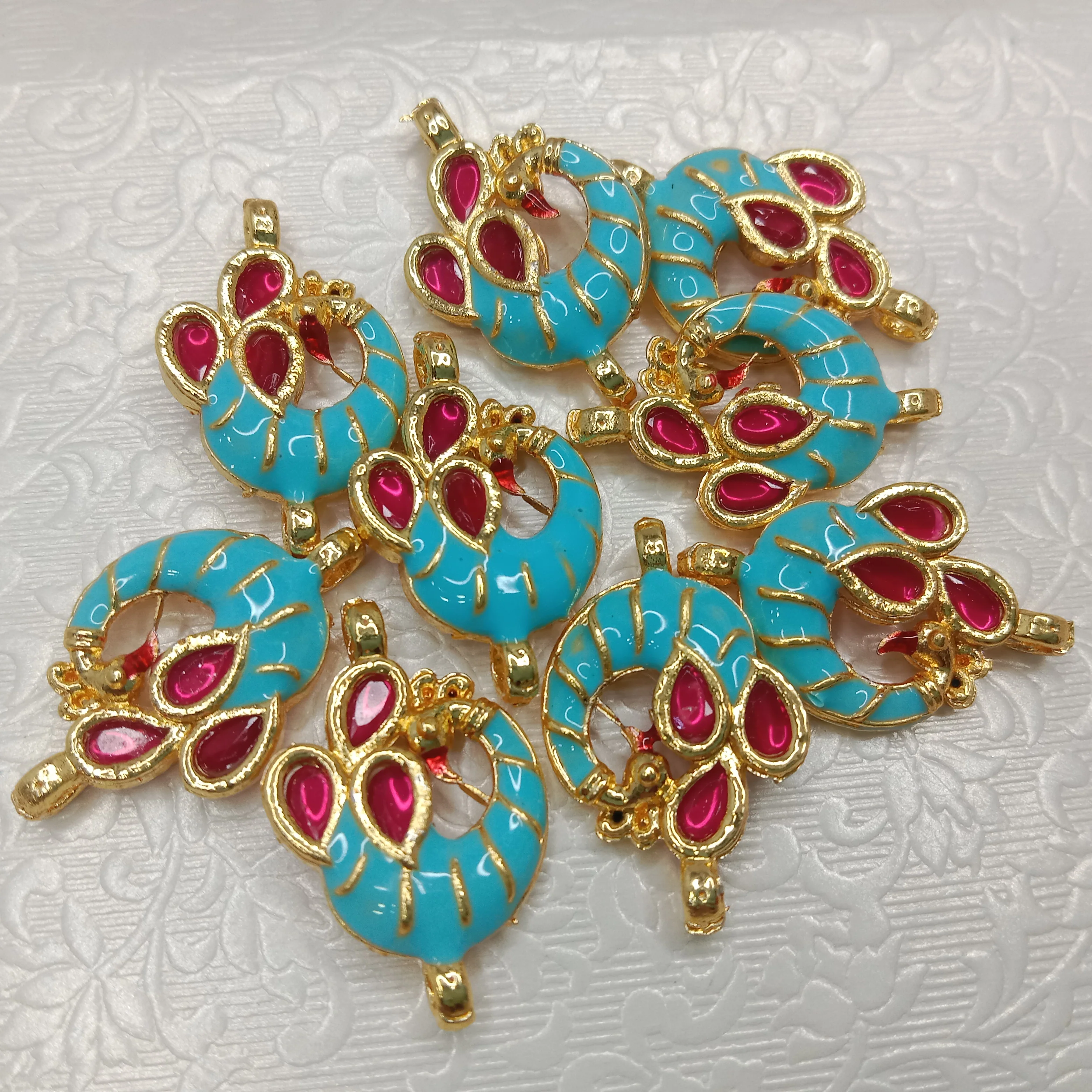 Meenakari peacock design kundan connectors 20pcs
