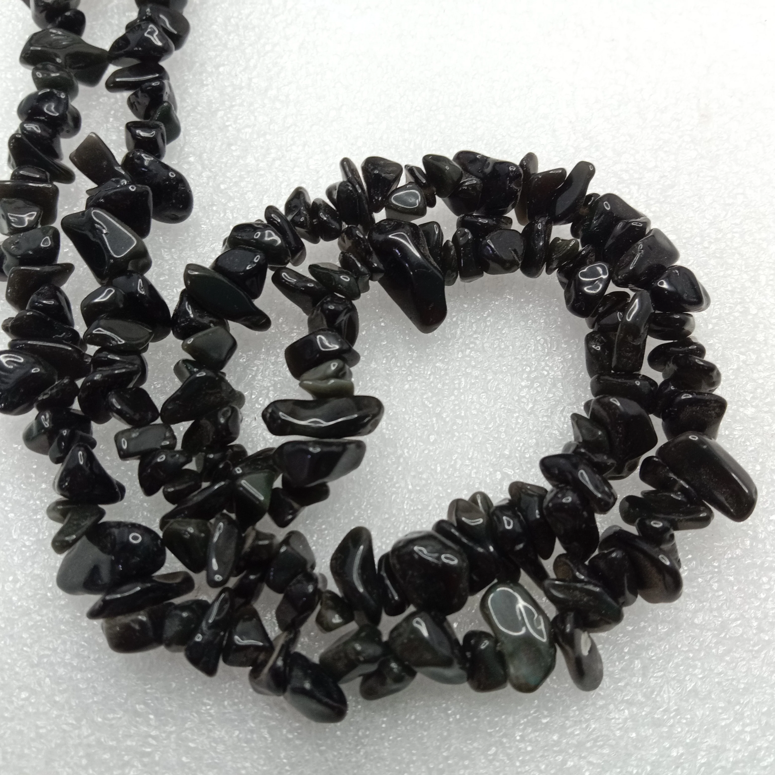 Black obsidian Uncut stone beads 1 string