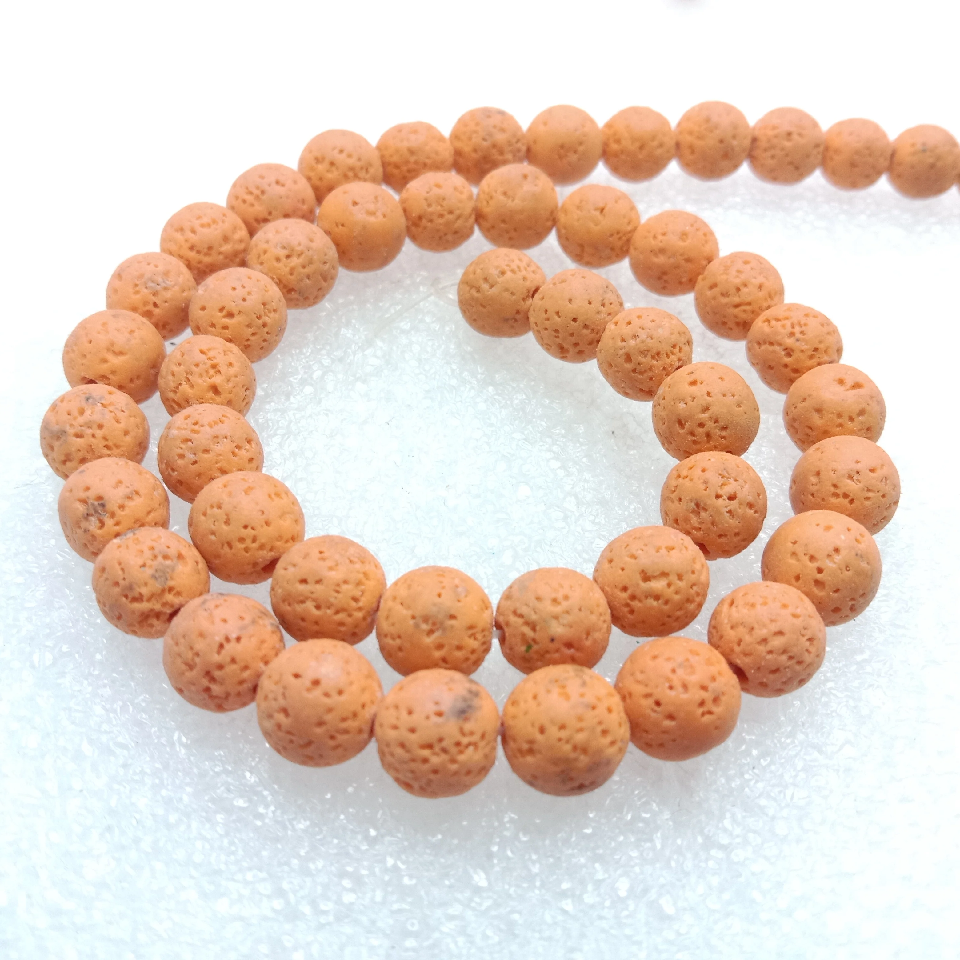 Dark orange round shape lava beads 8 mm 1 string