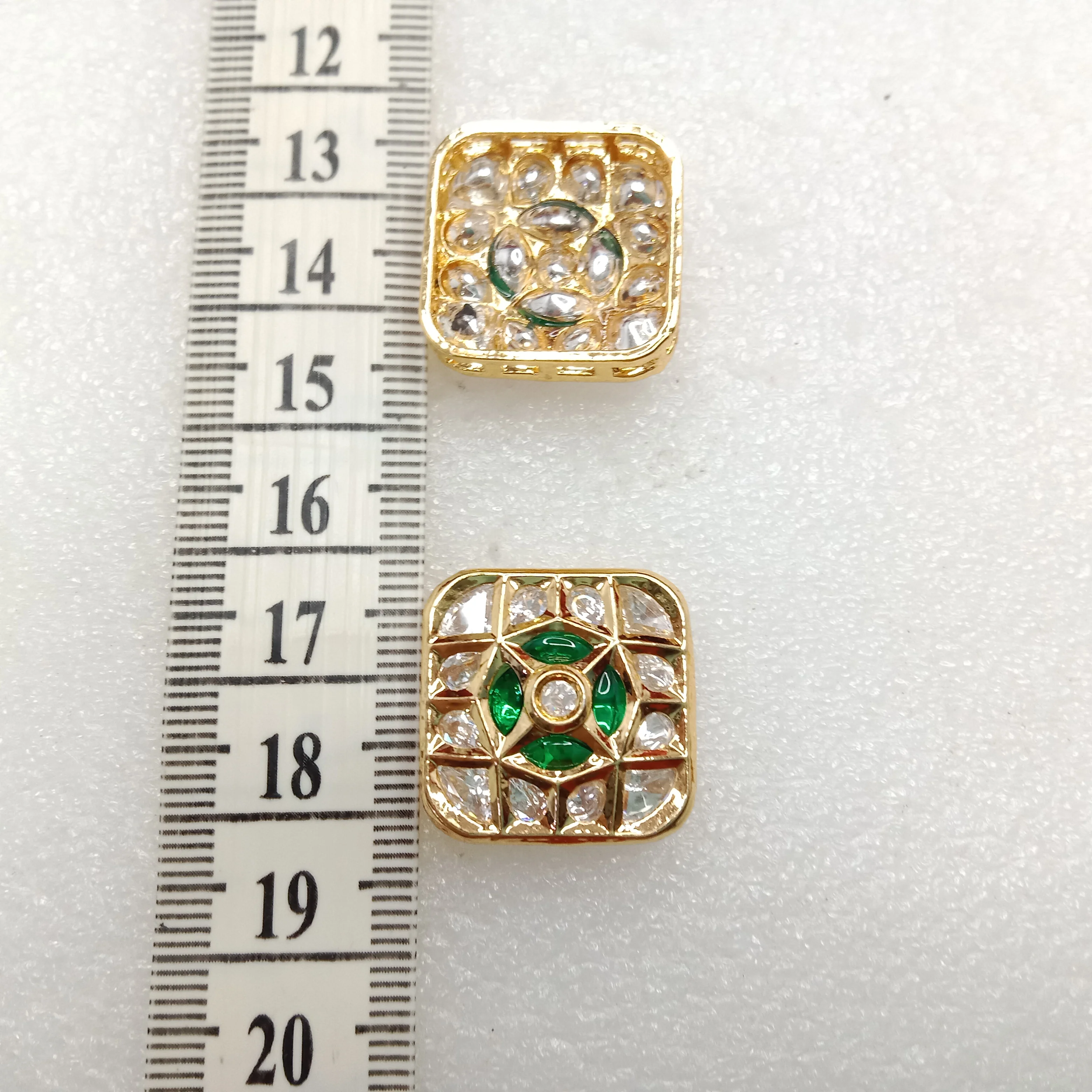 Dark green (4pcs) high quality square shape kundan connectors 21mm(2cm)