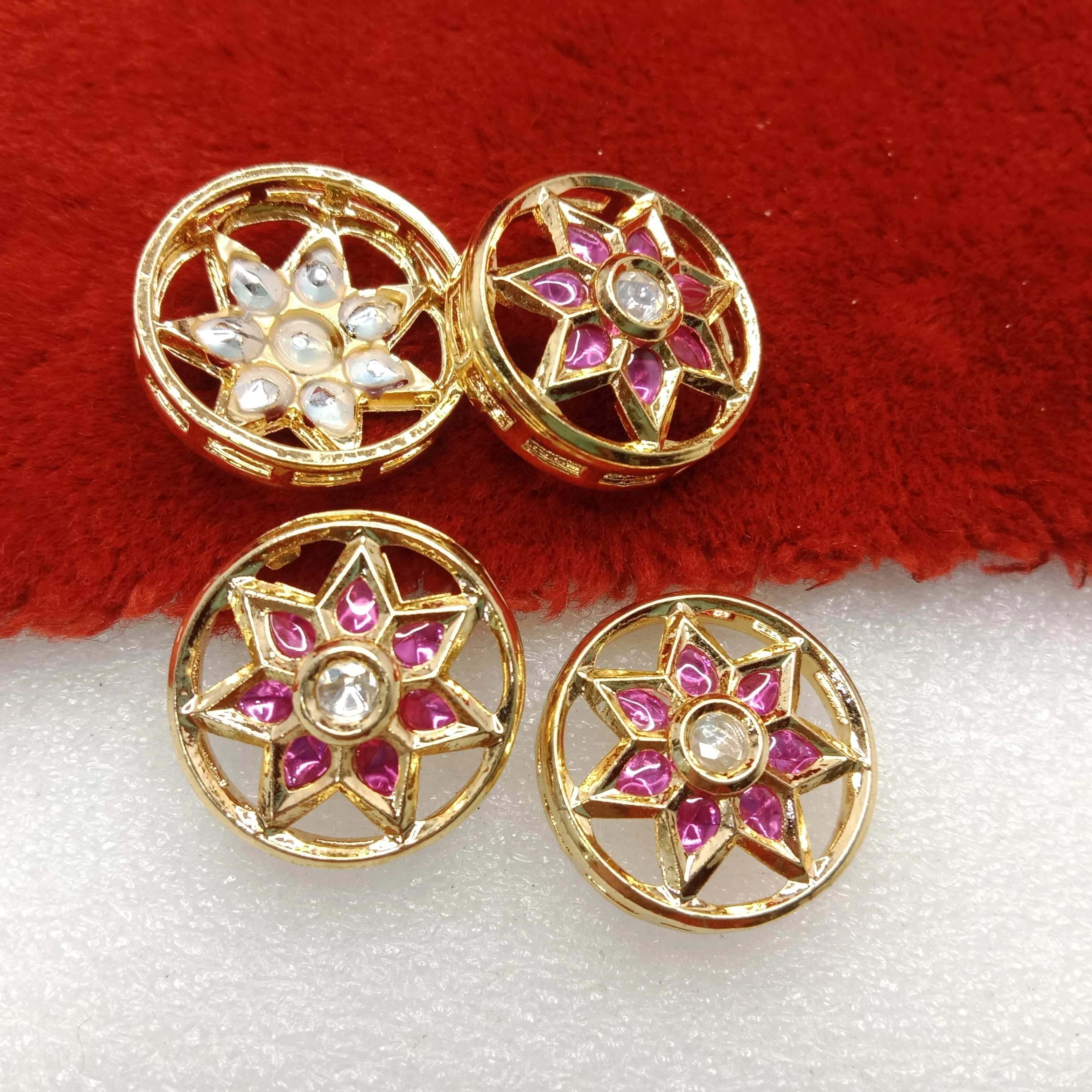 Dark pink (4pcs) high quality round shape kundan connectors 20mm(2cm)