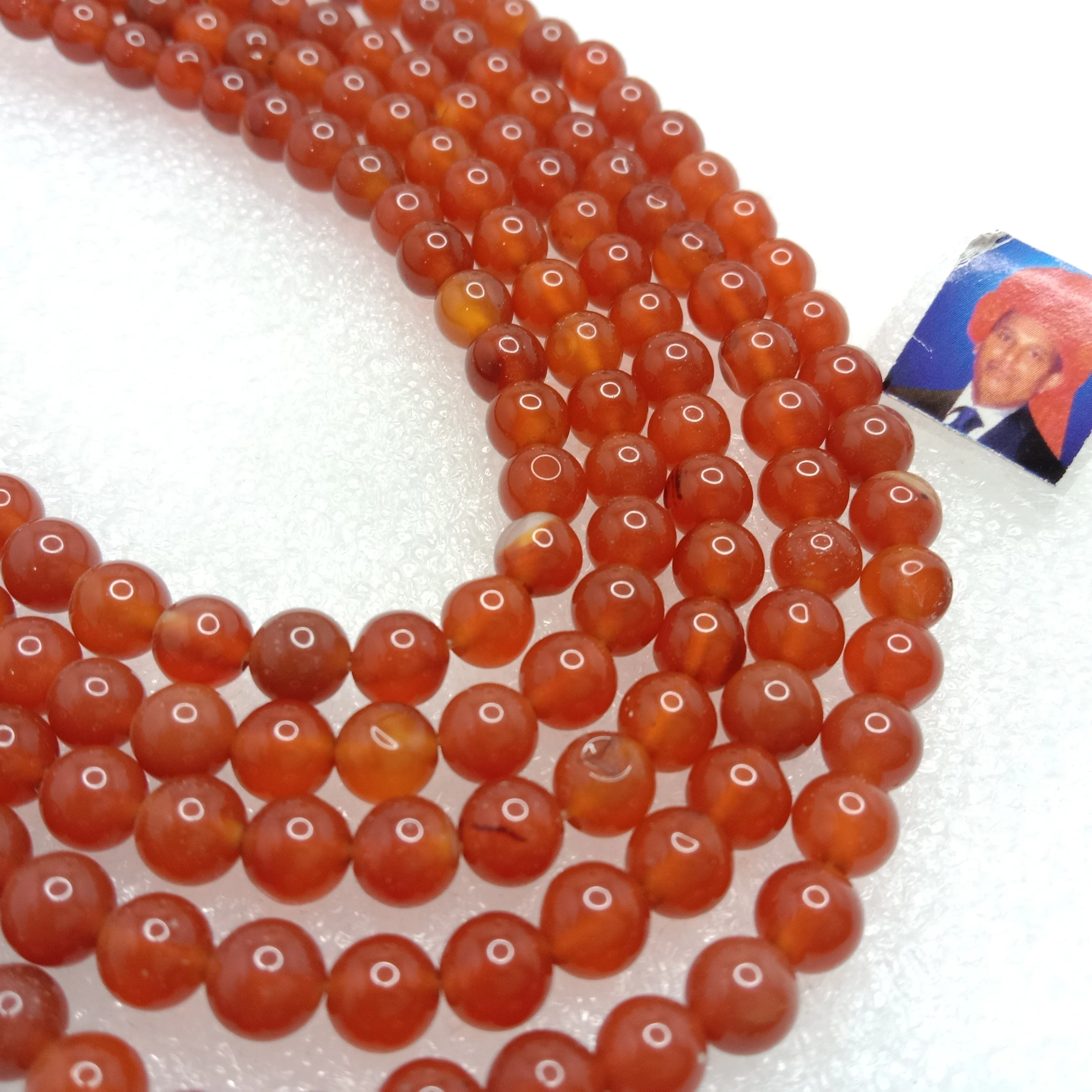 Orange 6mm plan agate beads 1 string