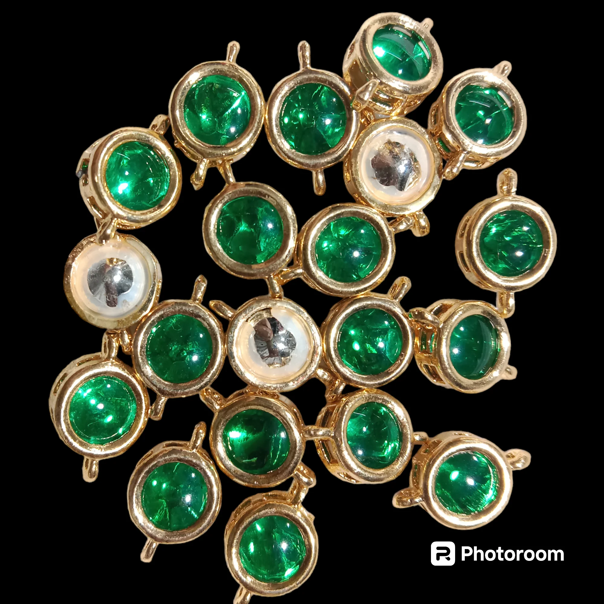 Dark green(20pcs) high quality round shape kundan connectors (1cm)