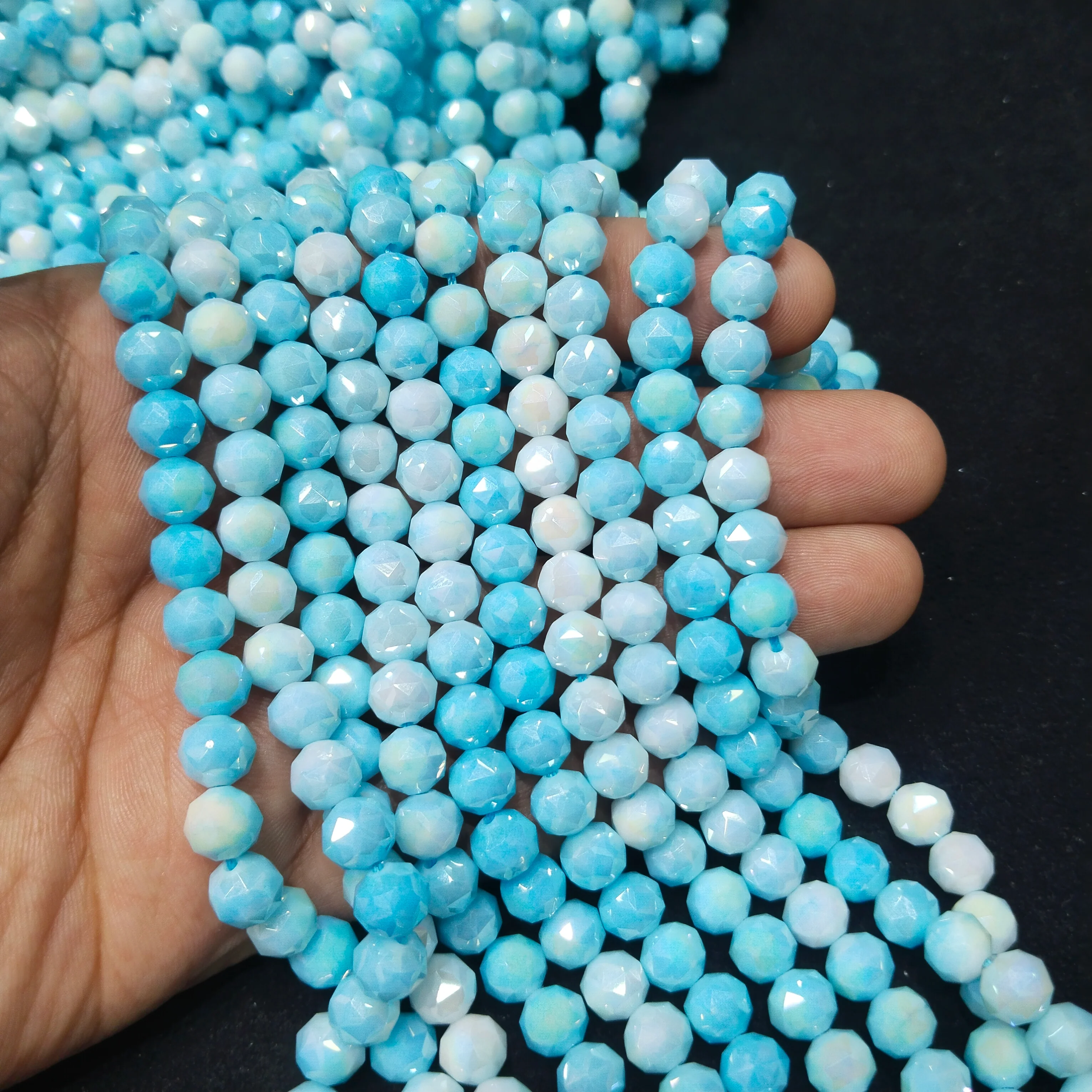 Shaded blue with White high quality football crystal beads