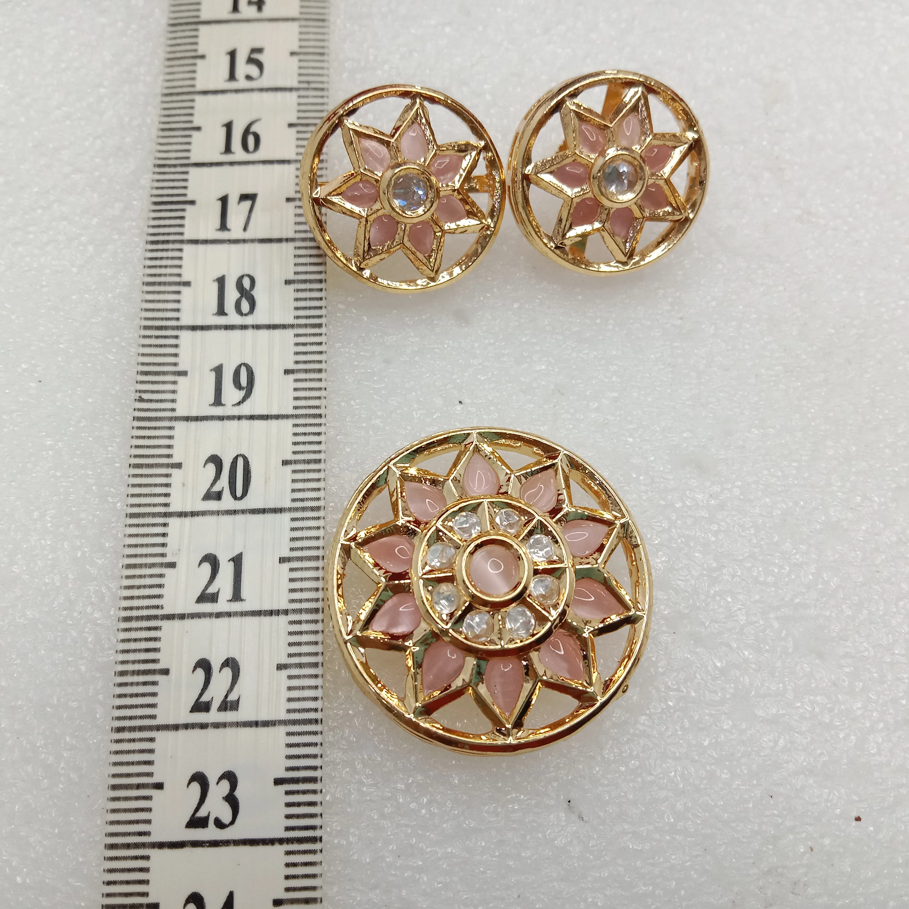 Light pink (1set) high quality kundan pendant set round shape 33mm(4cm)