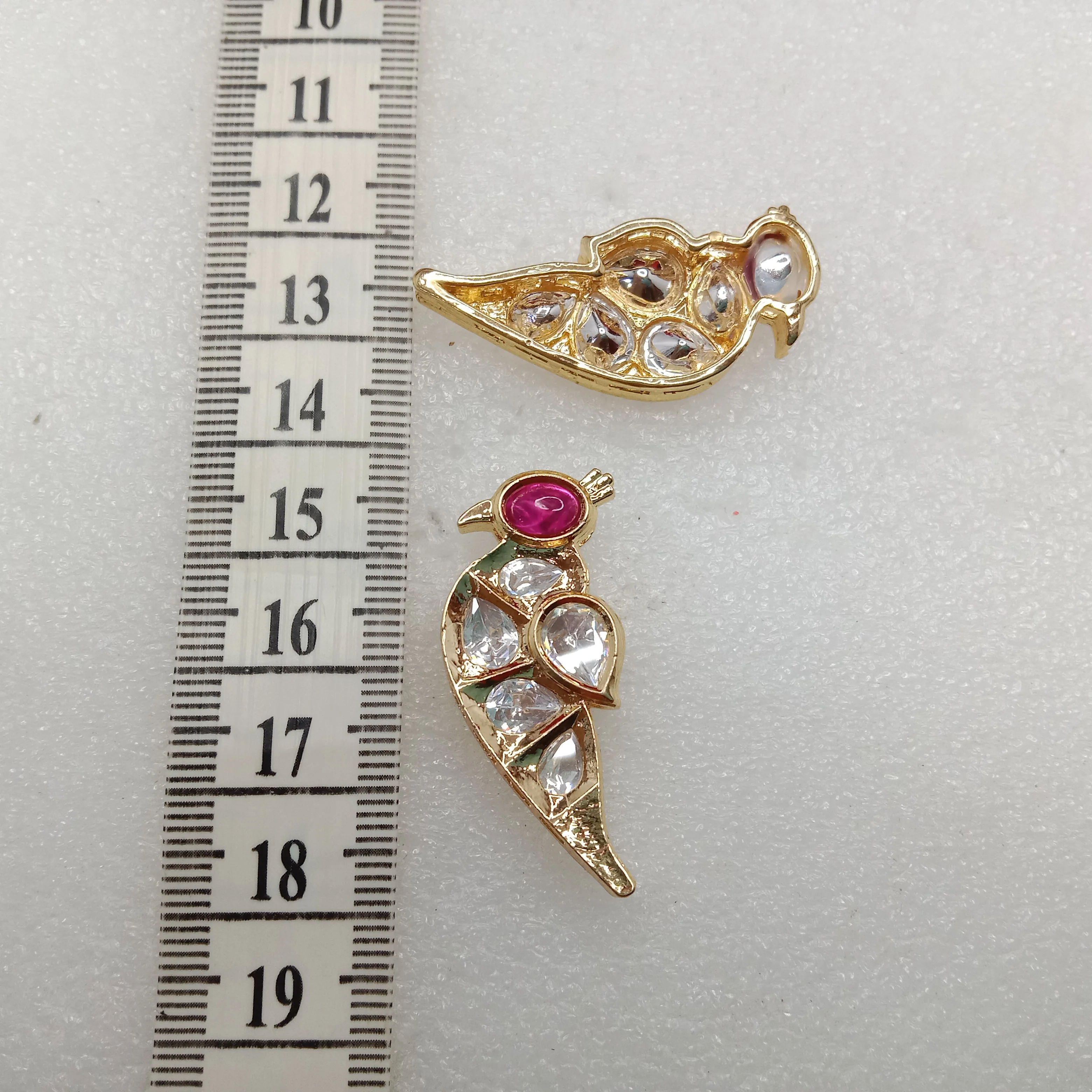 Dark pink (4pcs) high quality  parrot shape kundan connectors (39mm) (4cm)