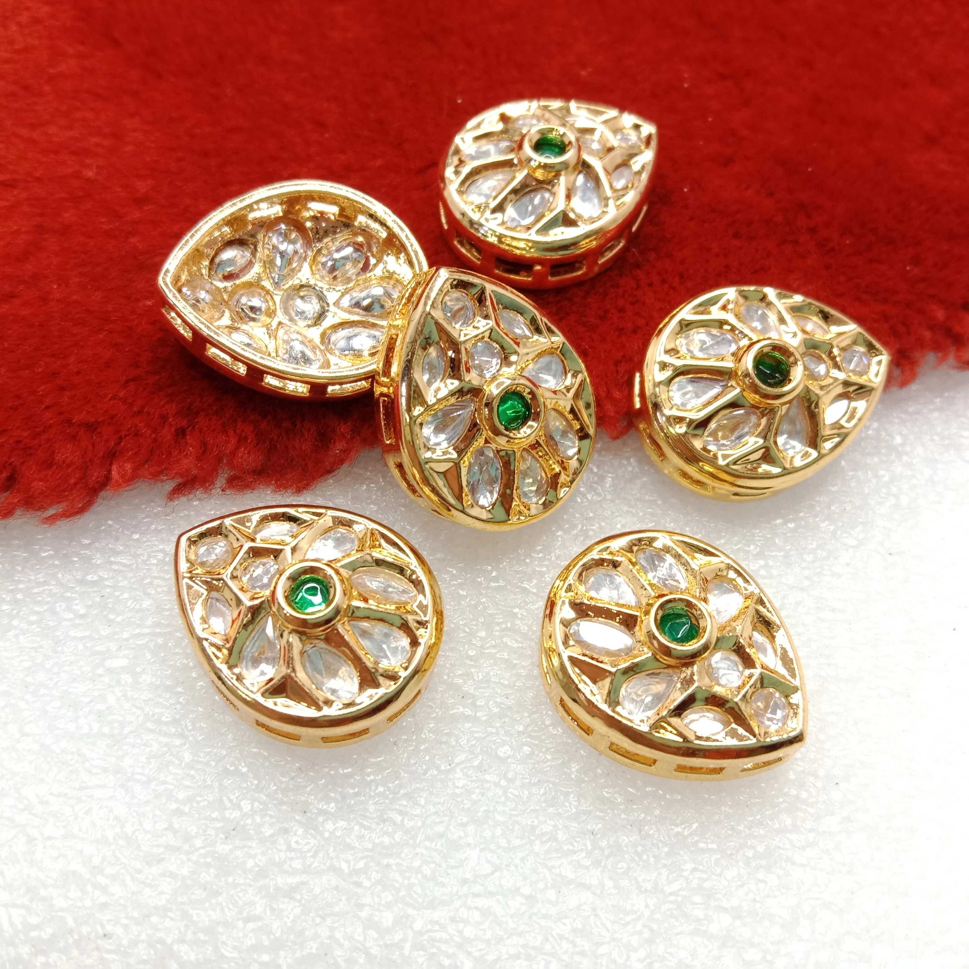 Dark green (6pcs) high quality drop shape kundan connectors 20mm(2cm)