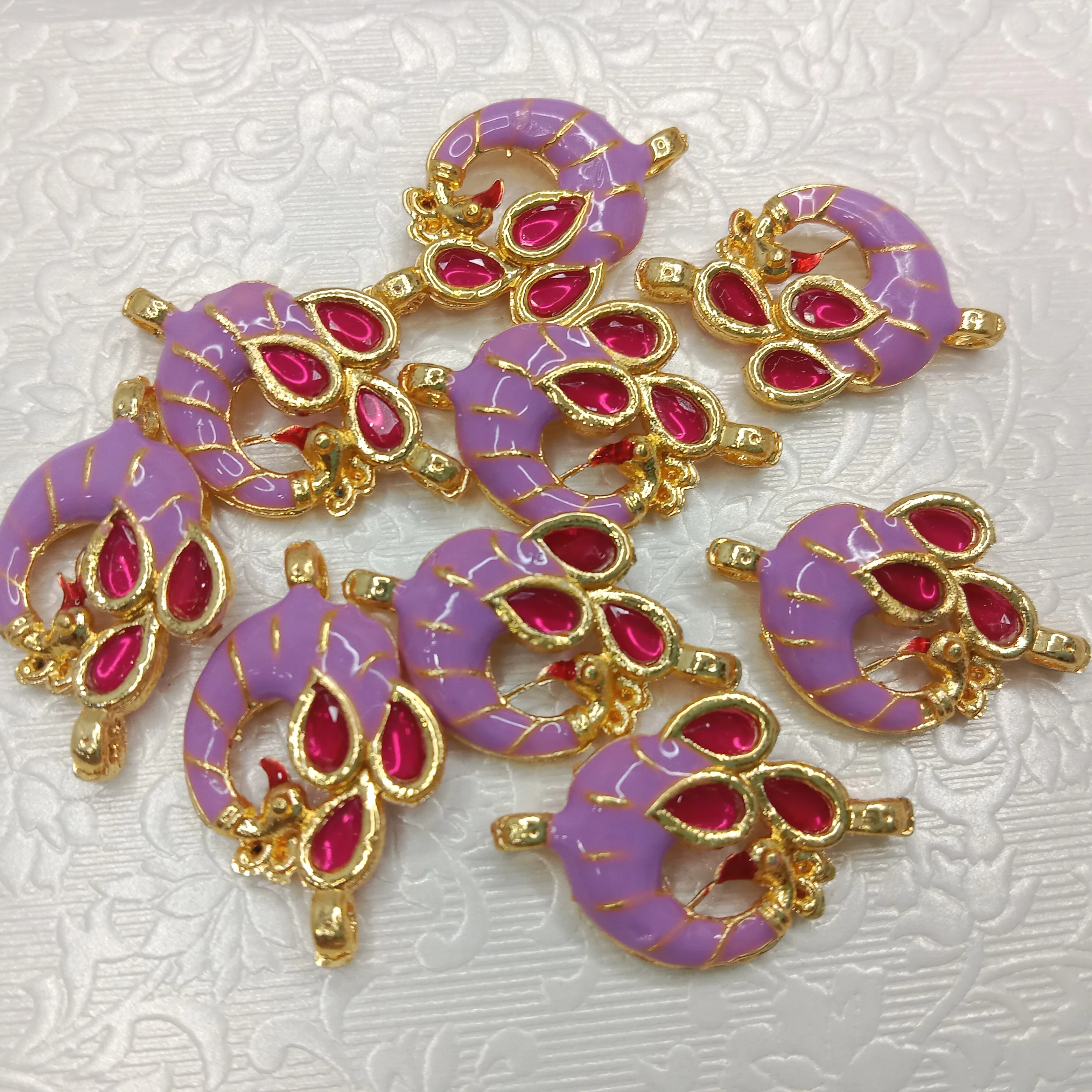 Meenakari peacock design kundan connectors 20pcs