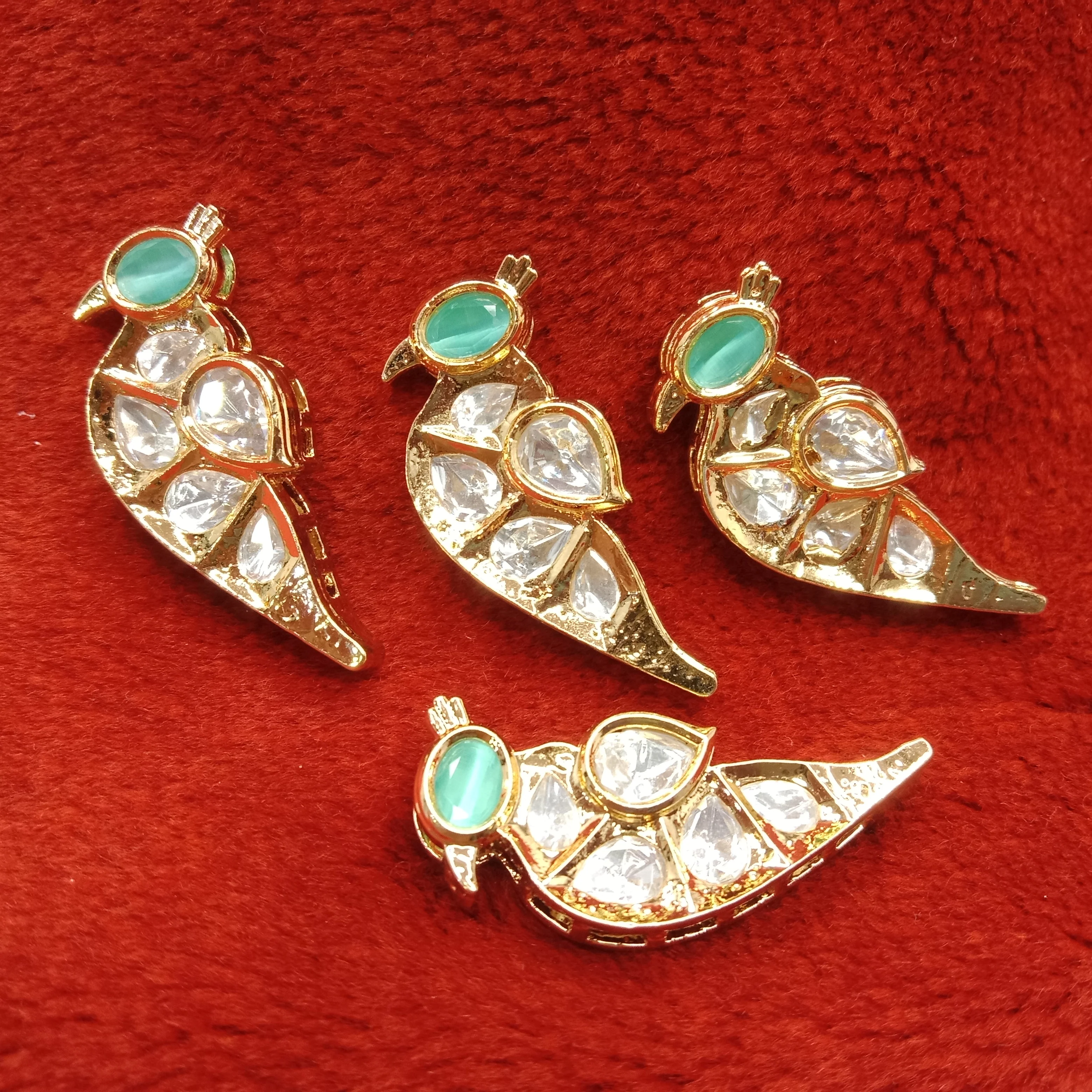 Mint (4pcs) high quality  parrot shape kundan connectors (39mm) (4cm)