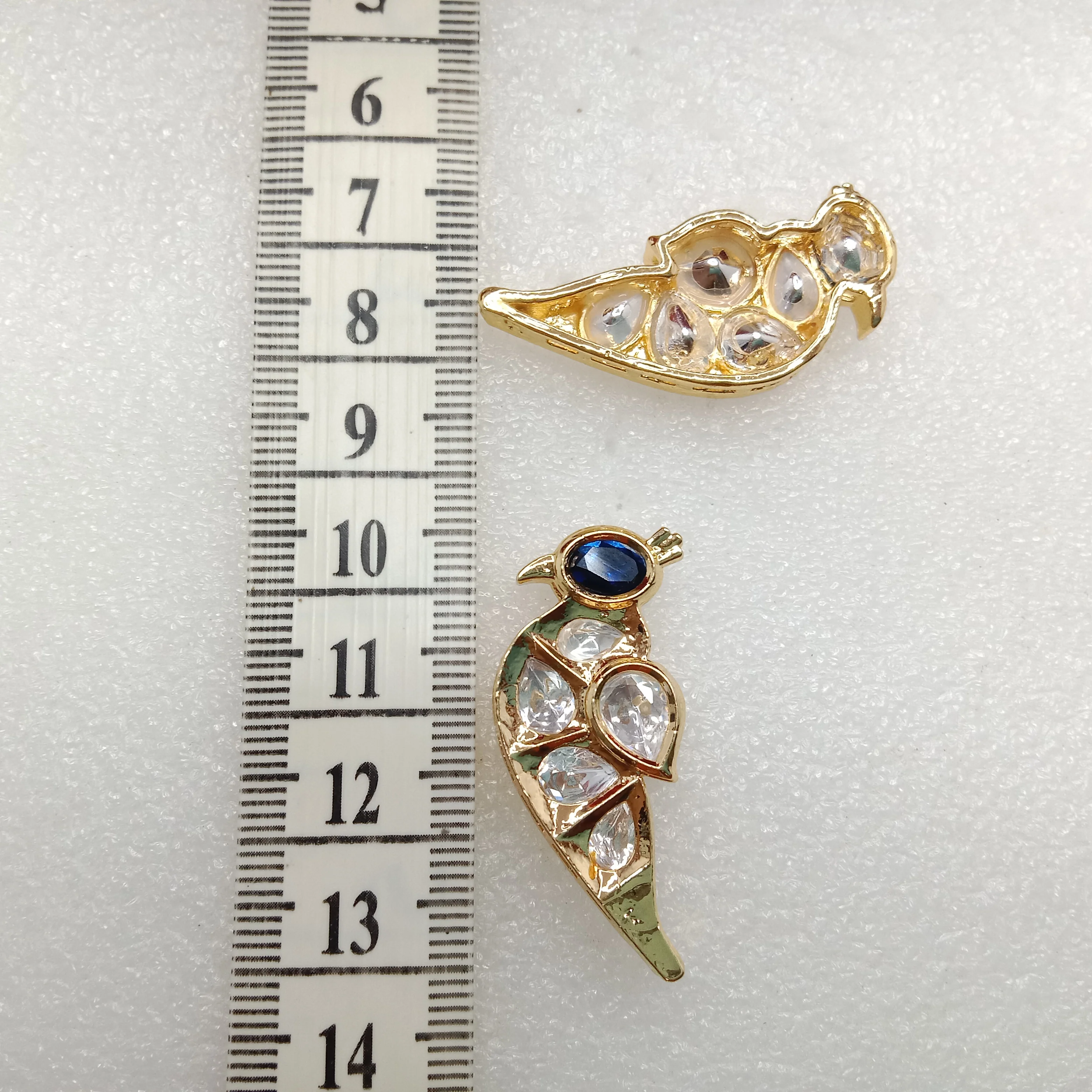 Dark blue (4pcs) high quality  parrot shape kundan connectors (39mm) (4cm)