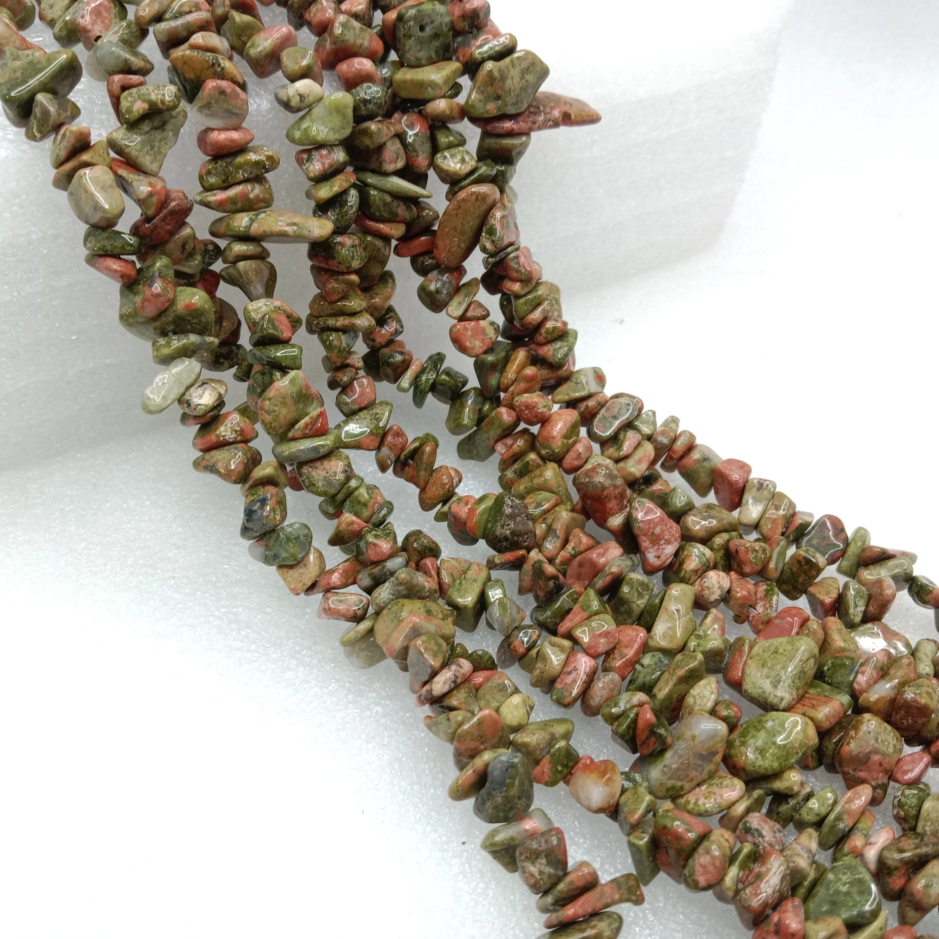 Unakite chip beads Uncut stone beads 1 string
