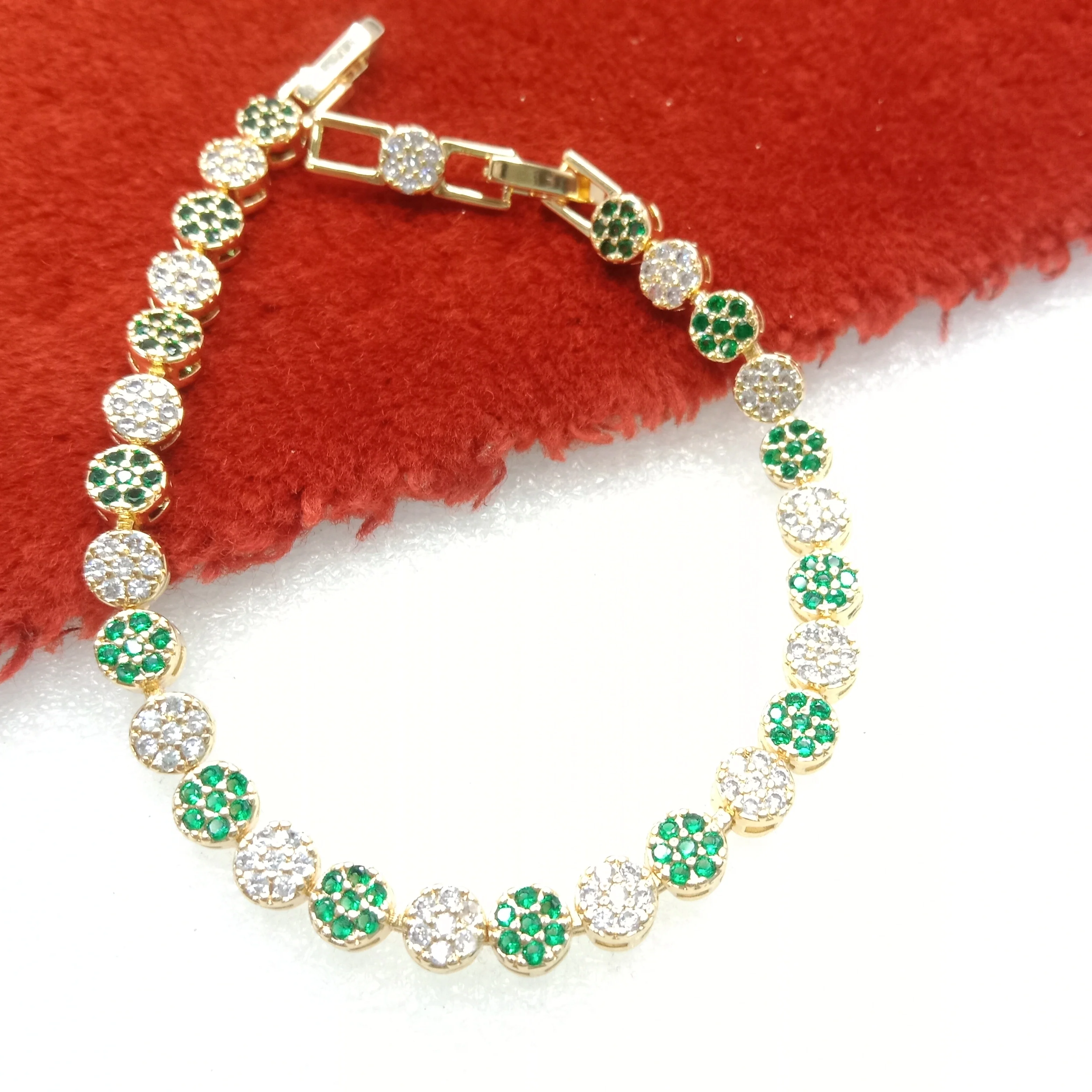 Dark green stone round shape (1pcs) high quality AD bracelet (6 inches)