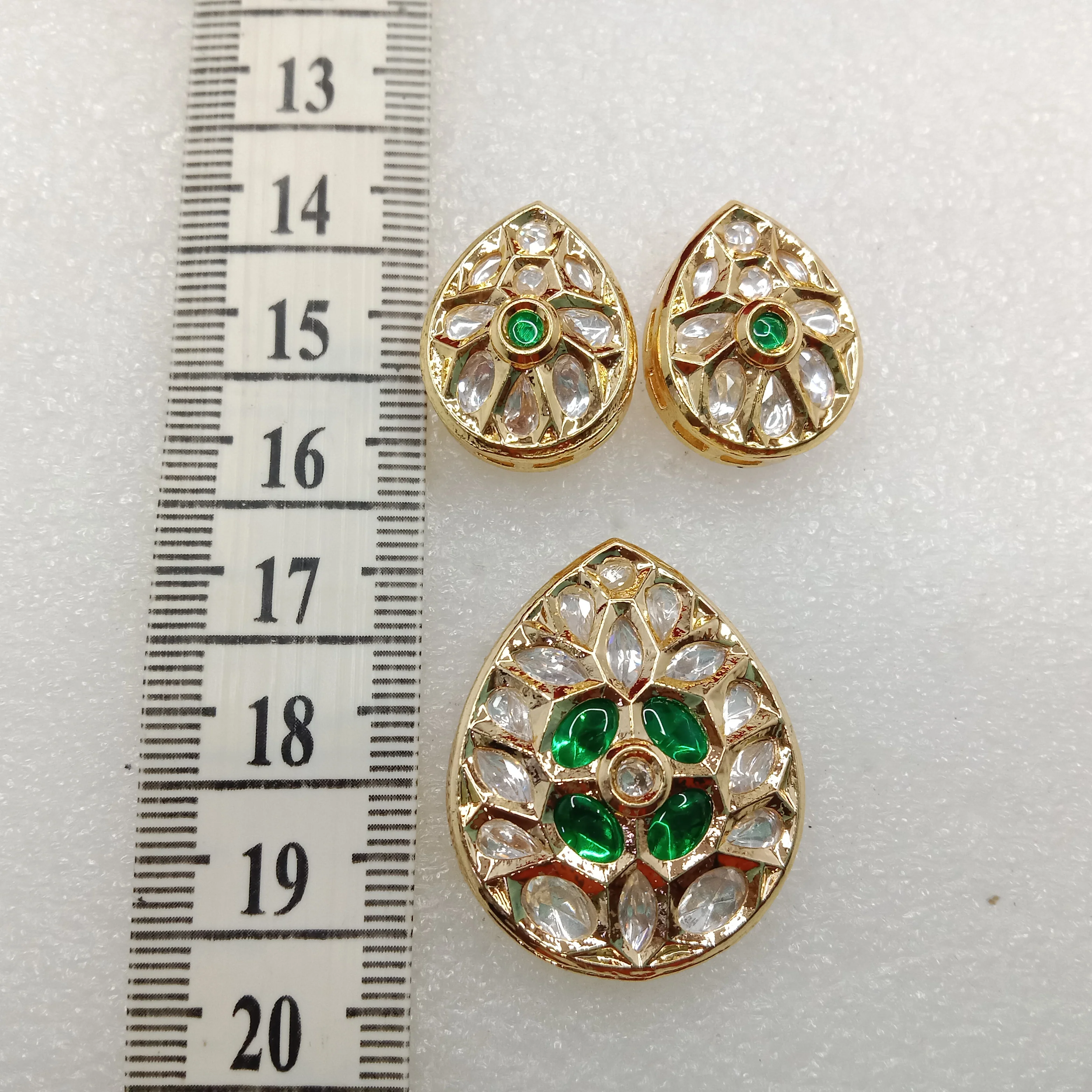 Dark green (1set) high quality kundan pendant set drop shape 33mm(4cm)