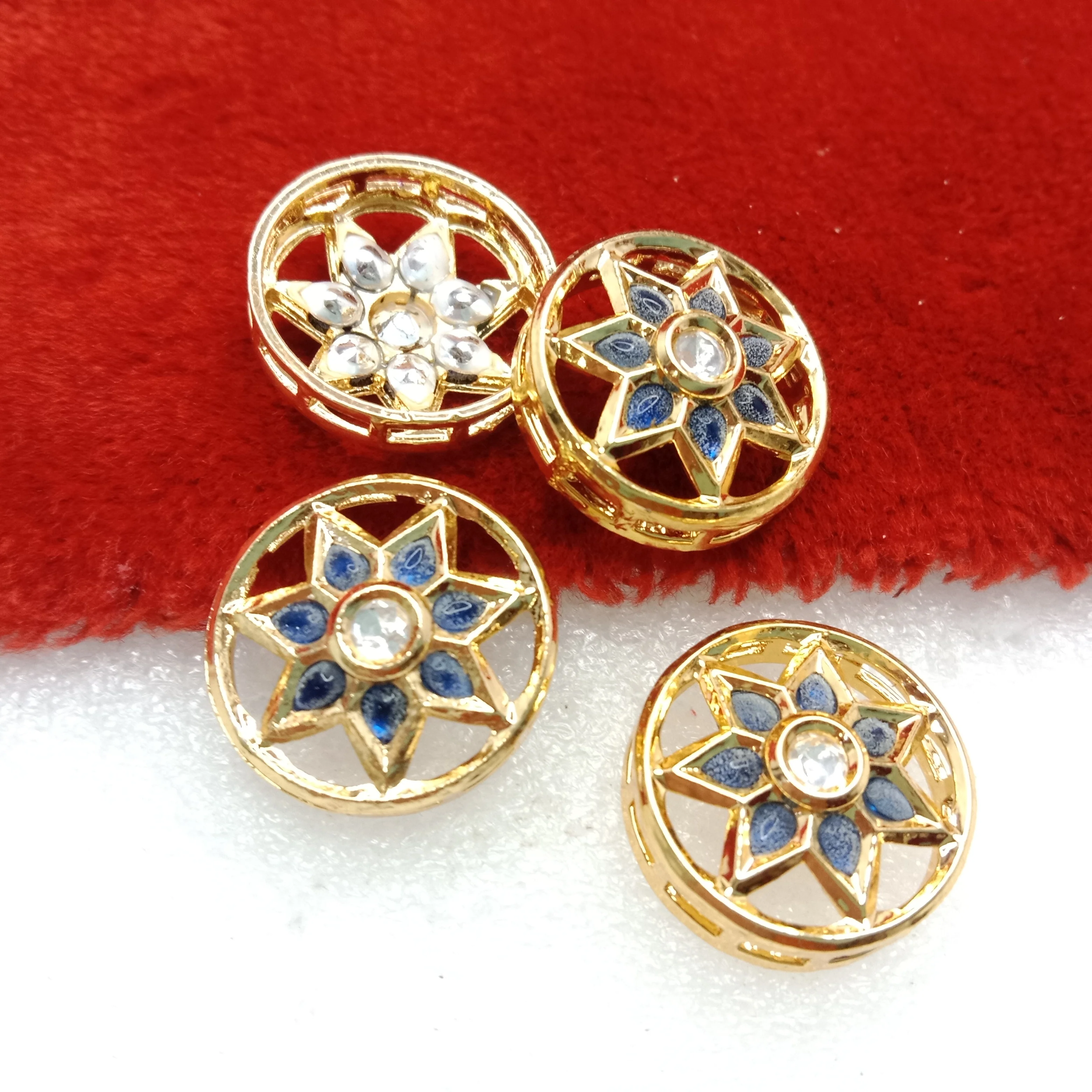 Dark blue(4pcs) high quality round shape kundan connectors 20mm(2cm)