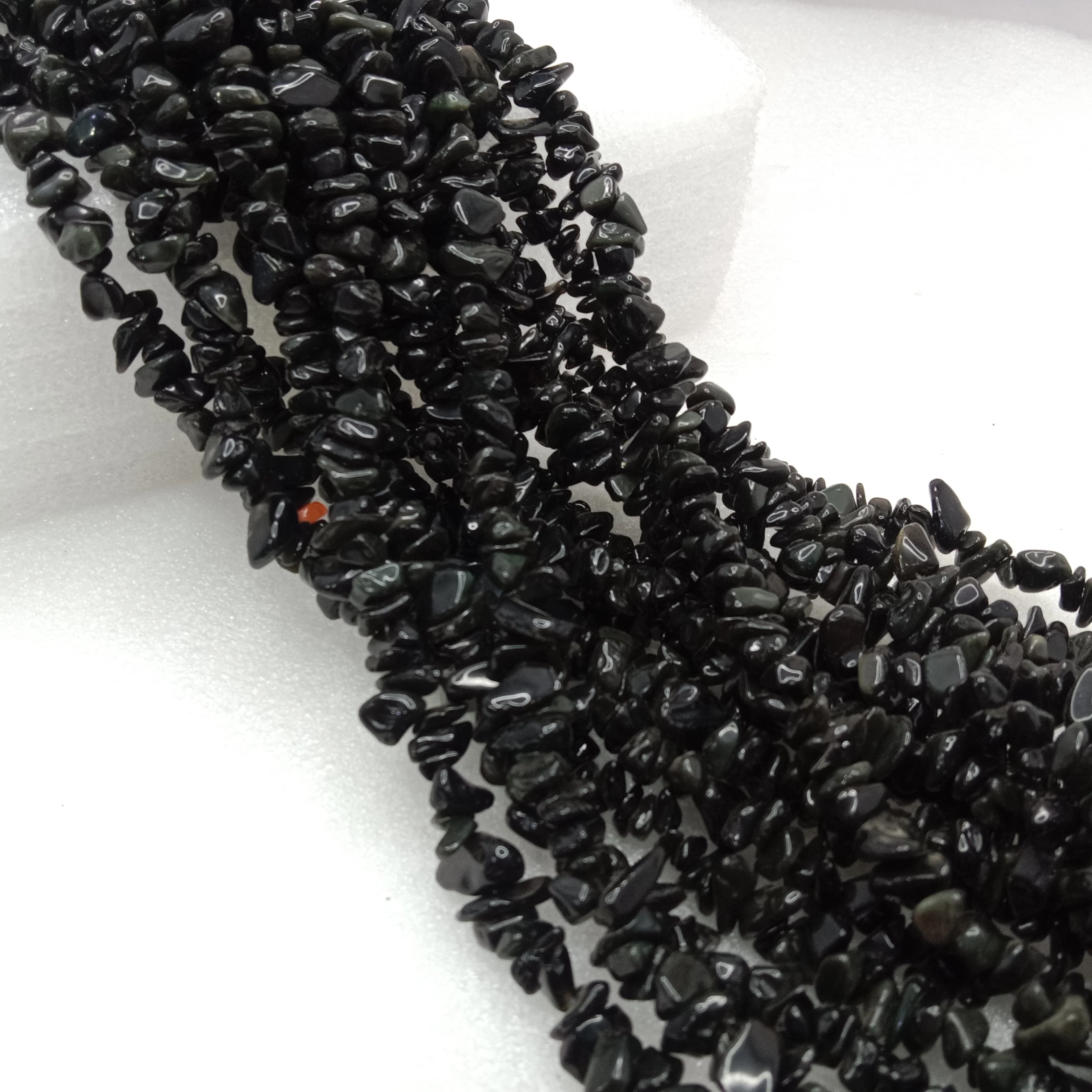 Black obsidian Uncut stone beads 1 string