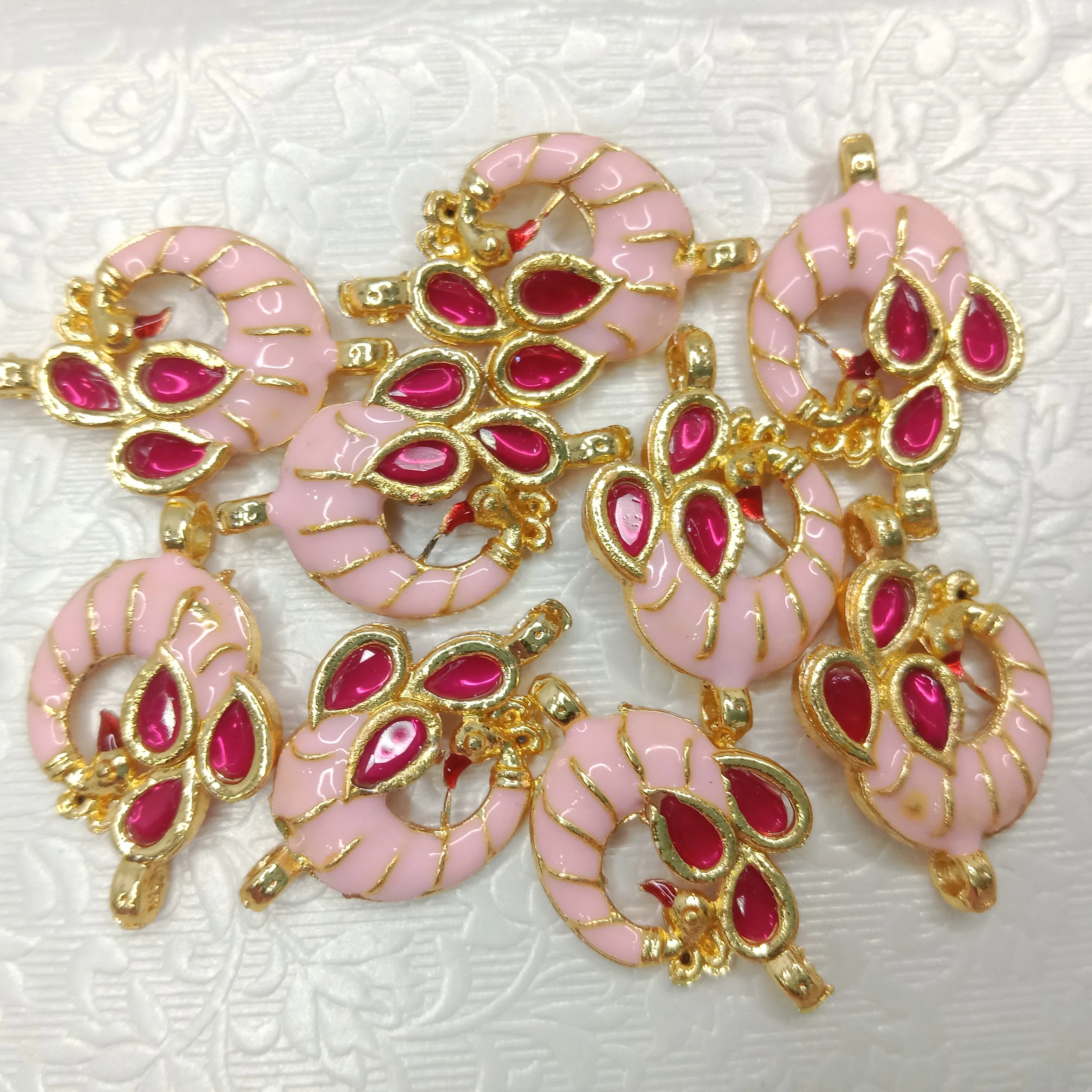 Meenakari peacock design kundan connectors 20pcs
