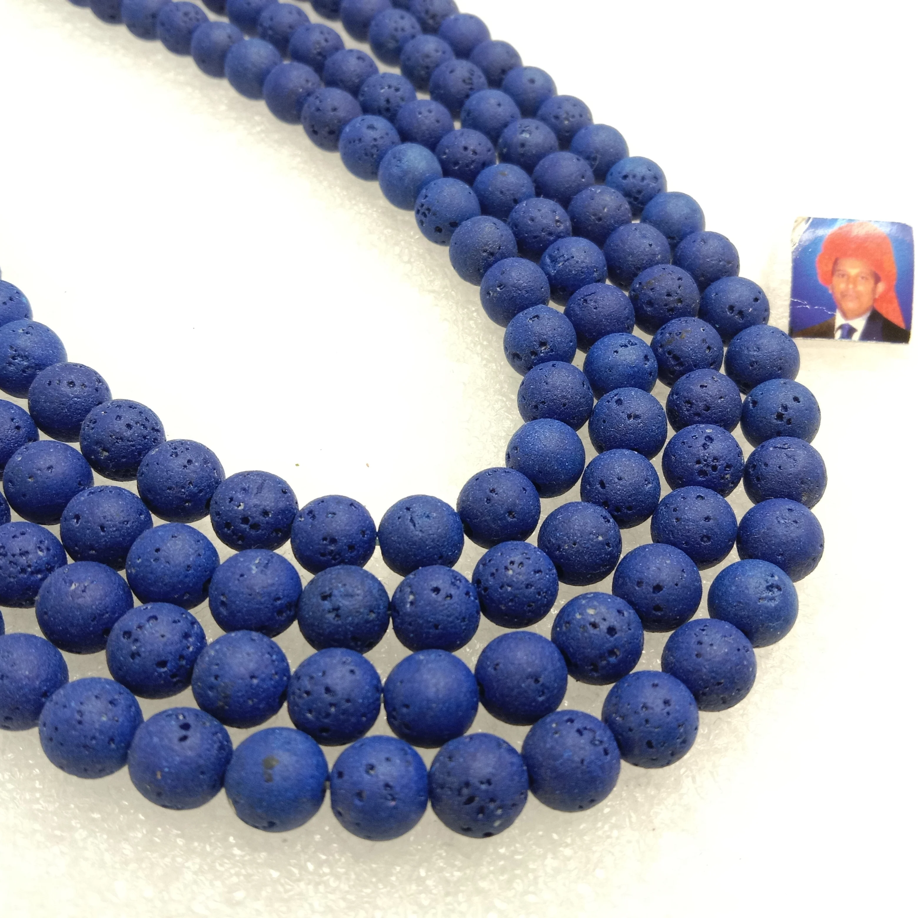 Dark blue round shape lava beads 8 mm 1 string