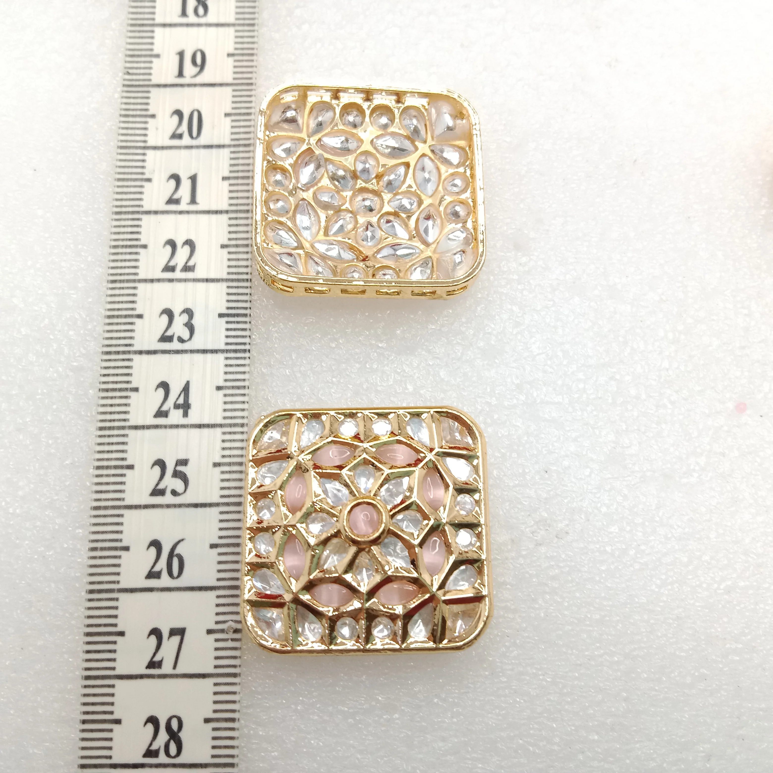 Light pink(2pcs) high quality kundan connectors square shape 31mm(3cm)