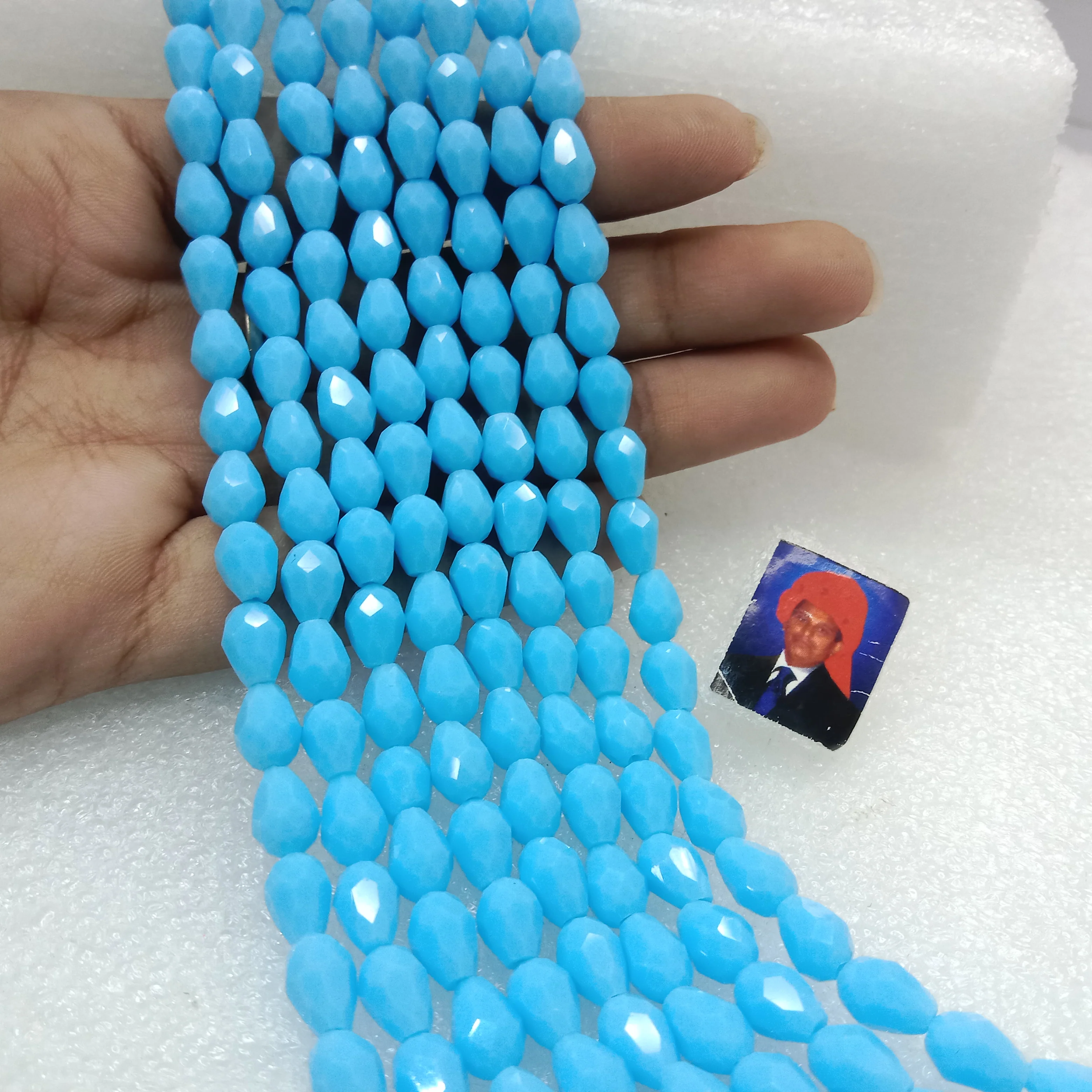 high quality light blue big drop shape crystal beads 6x8mm 1 string