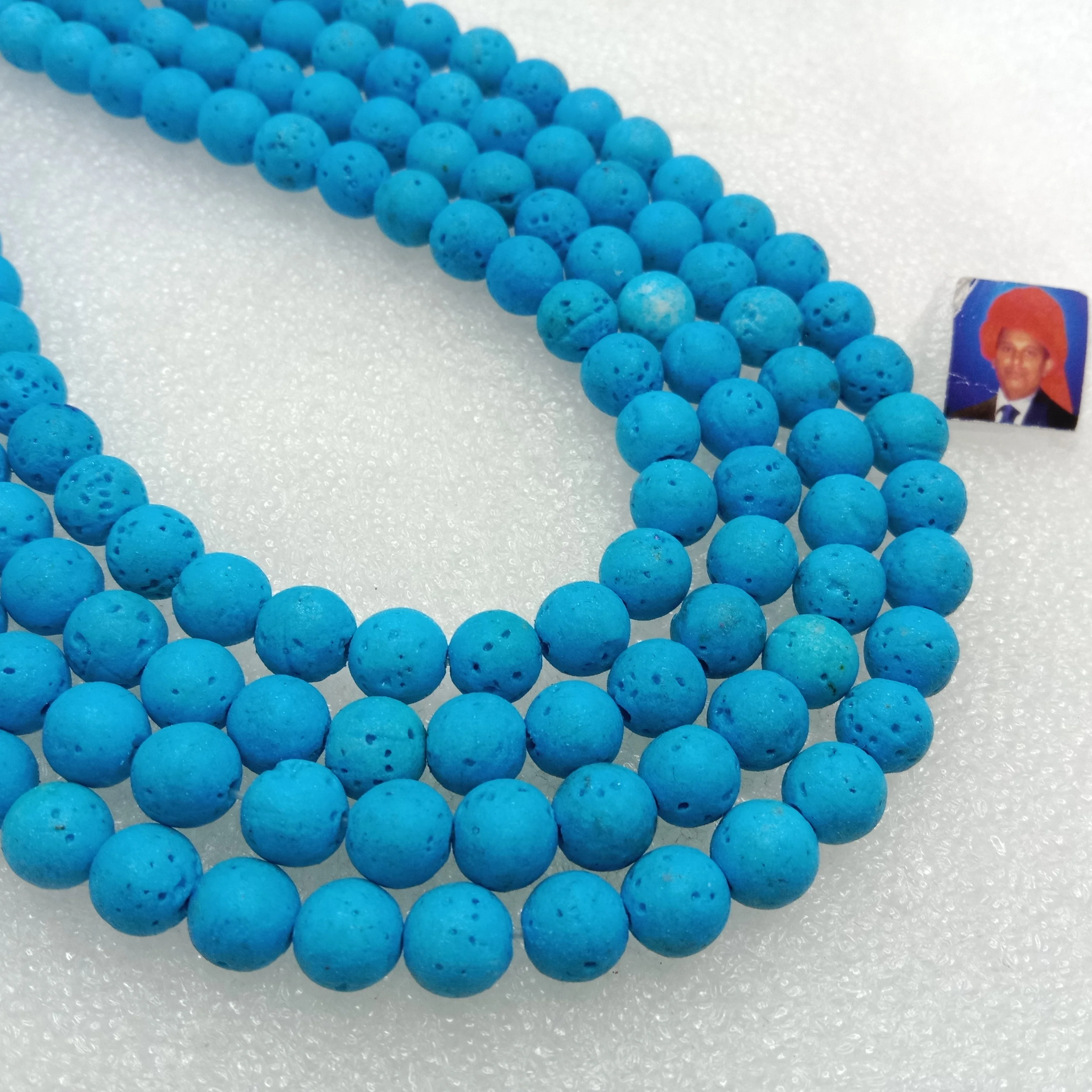 Blue round shape lava beads 8 mm 1 string