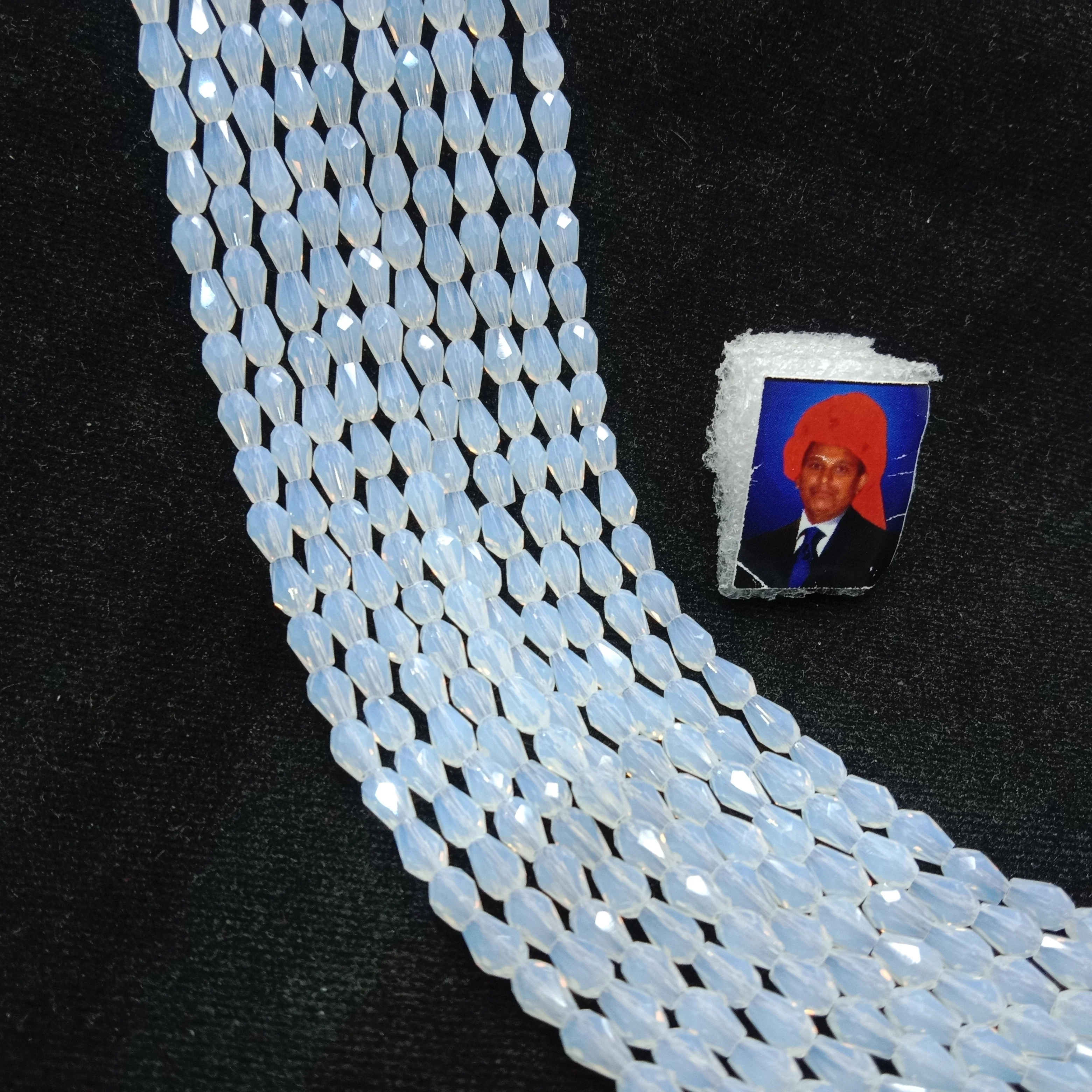 high quality white small drop shape crystal beads 3x4mm 1 string