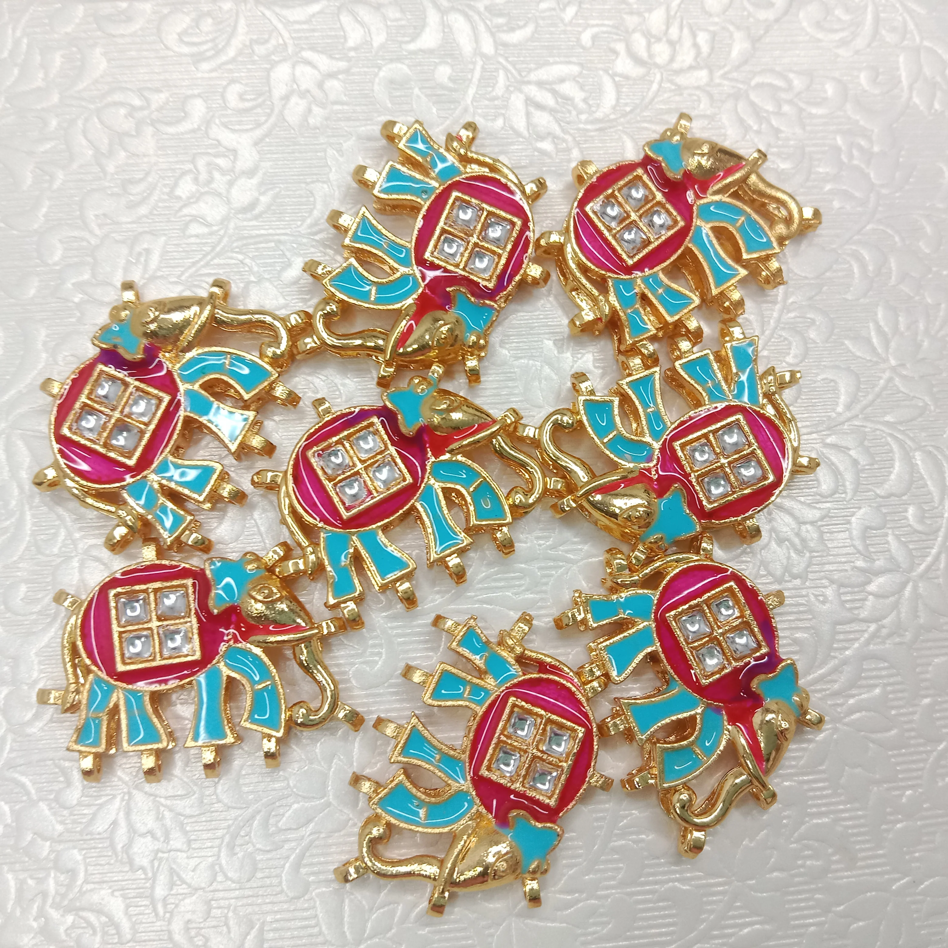 Meenakari Elephant design kundan connectors 20pcs